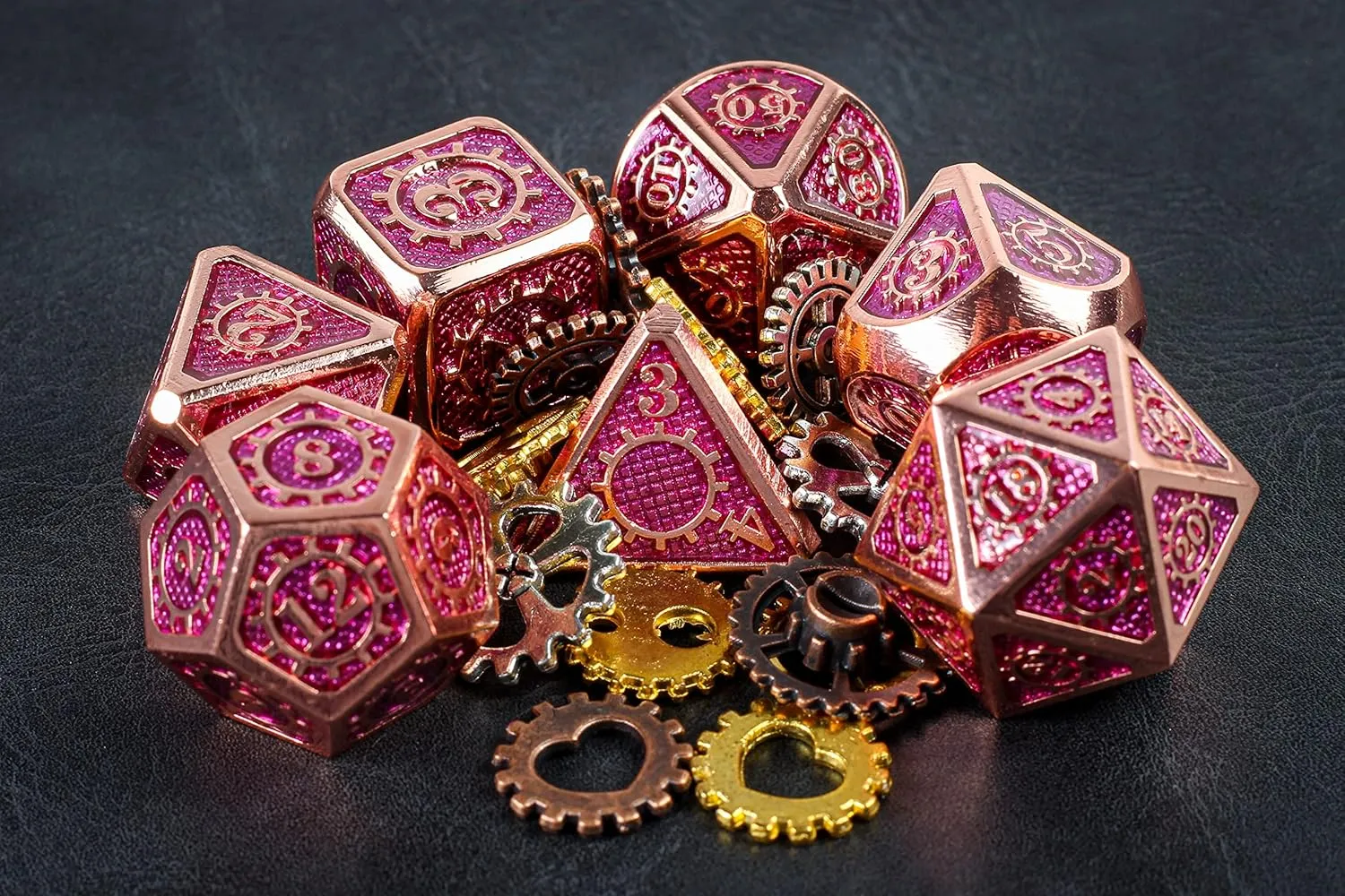 Purple Poison Machine Gear DND Metal Dice Set for Dungeons and Dragons Gifts, D&D, D and D, Pathfinder, Accessories, D20, Polyhedral, Resin Dice, Metal, Dice Tray, Tower, Bag, Box