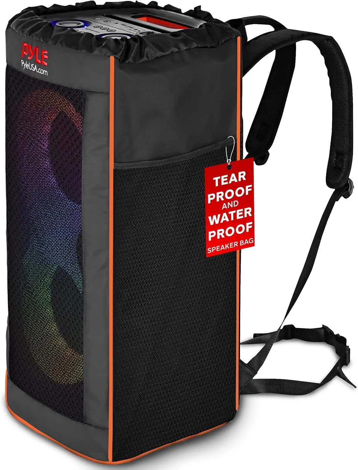 Pyle Portable Waterproof Speaker Bag, Tear-Proof Travel Case with Adjustable Backpack Straps, Side Storage Pockets & Drawstring Top, Compatible with Pyle Speaker PPHP26BL & More, 11.8”x11.8”x26.4”