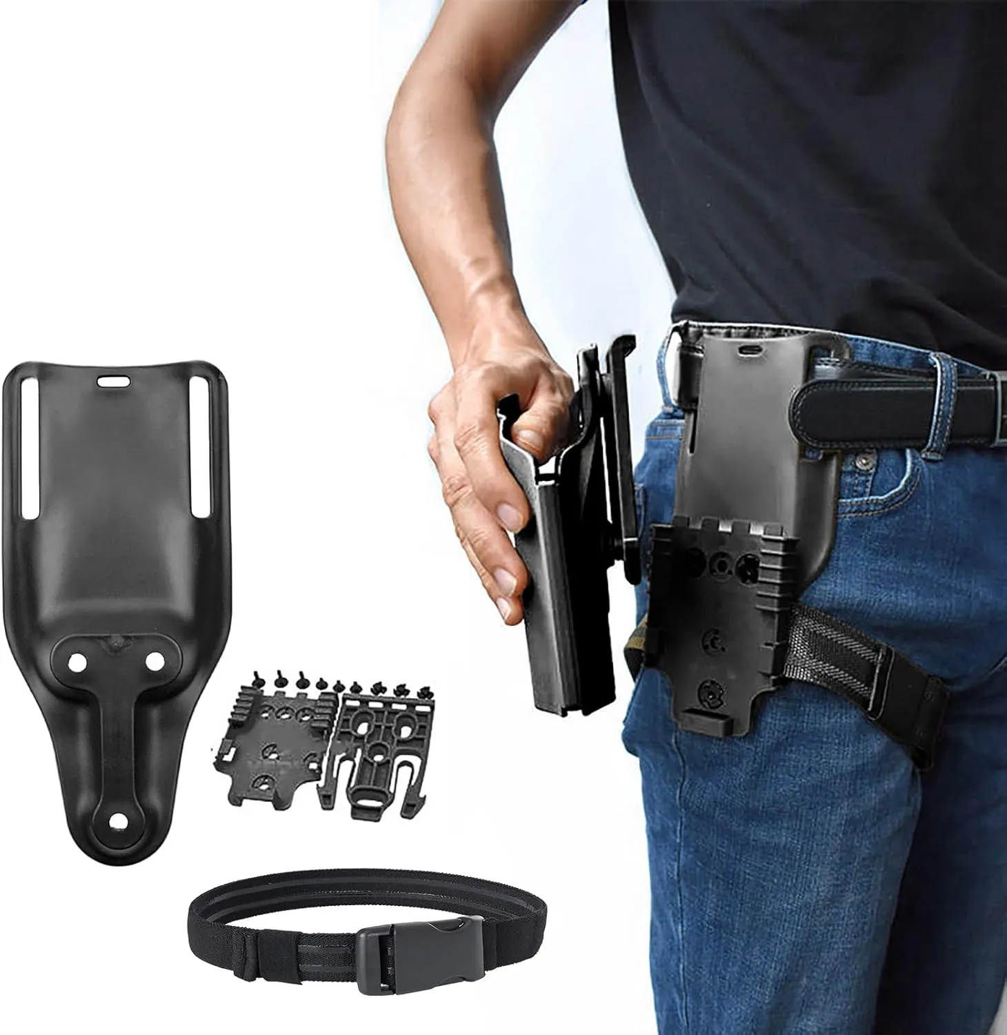 QLS Quick Locking System Kit with 2" Mid/Low Ride Belt Loop Adapter, Drop Leg Holster Platform, Elastic Leg Strap