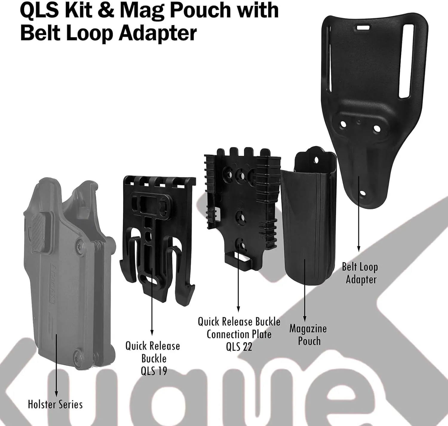 QLS with Mag Pouch | Quick Locking System Kit & Magazine Holster | Quick Draw Holsters | Plastic Fixing Back Clip 2.0 in/Belt Loop Adapter 2.25 in