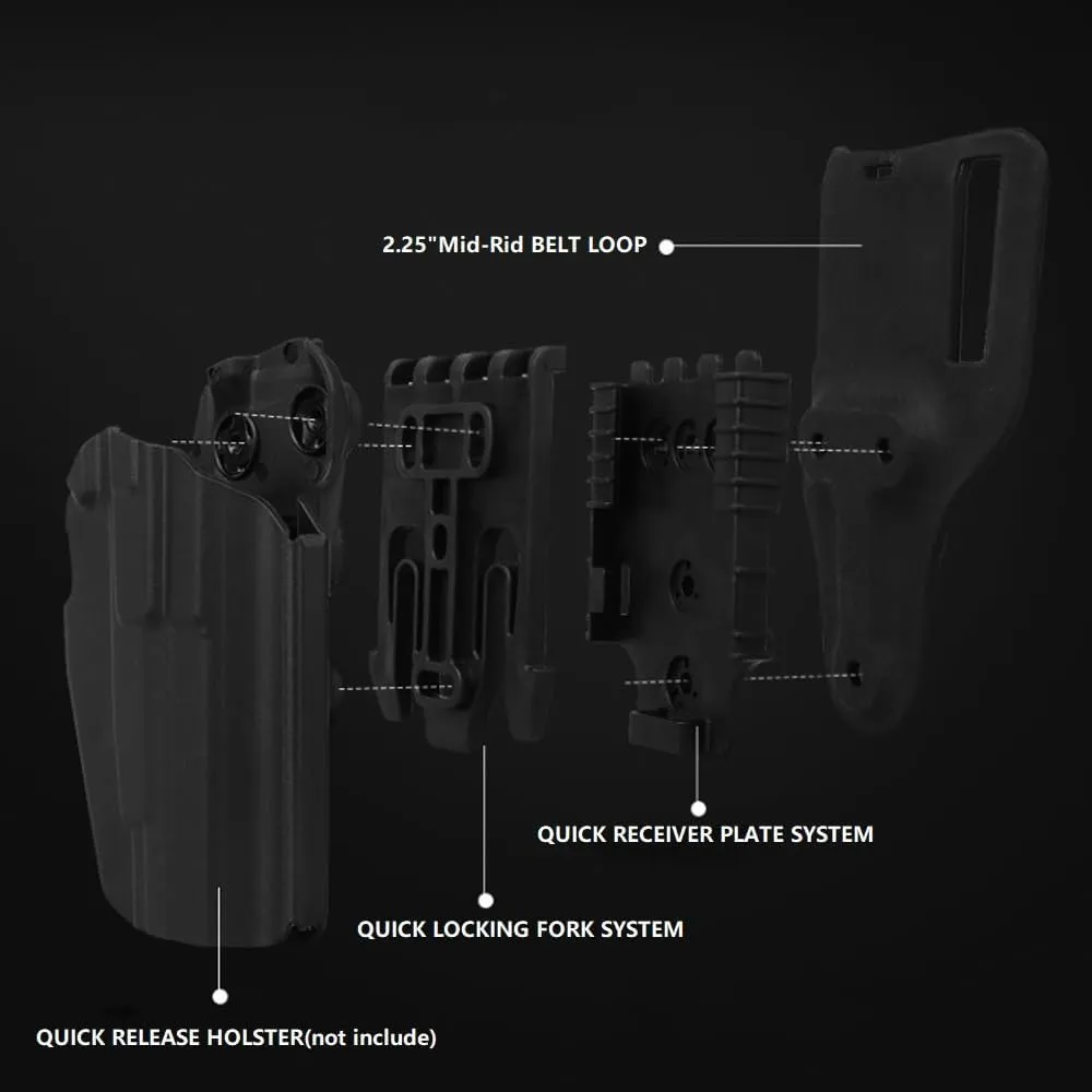 Quick Locking System Kit, with Holster Thigh Straps,2.5" Mid-Ride Belt Loop Platform, QLS 22 19 Adapter Base