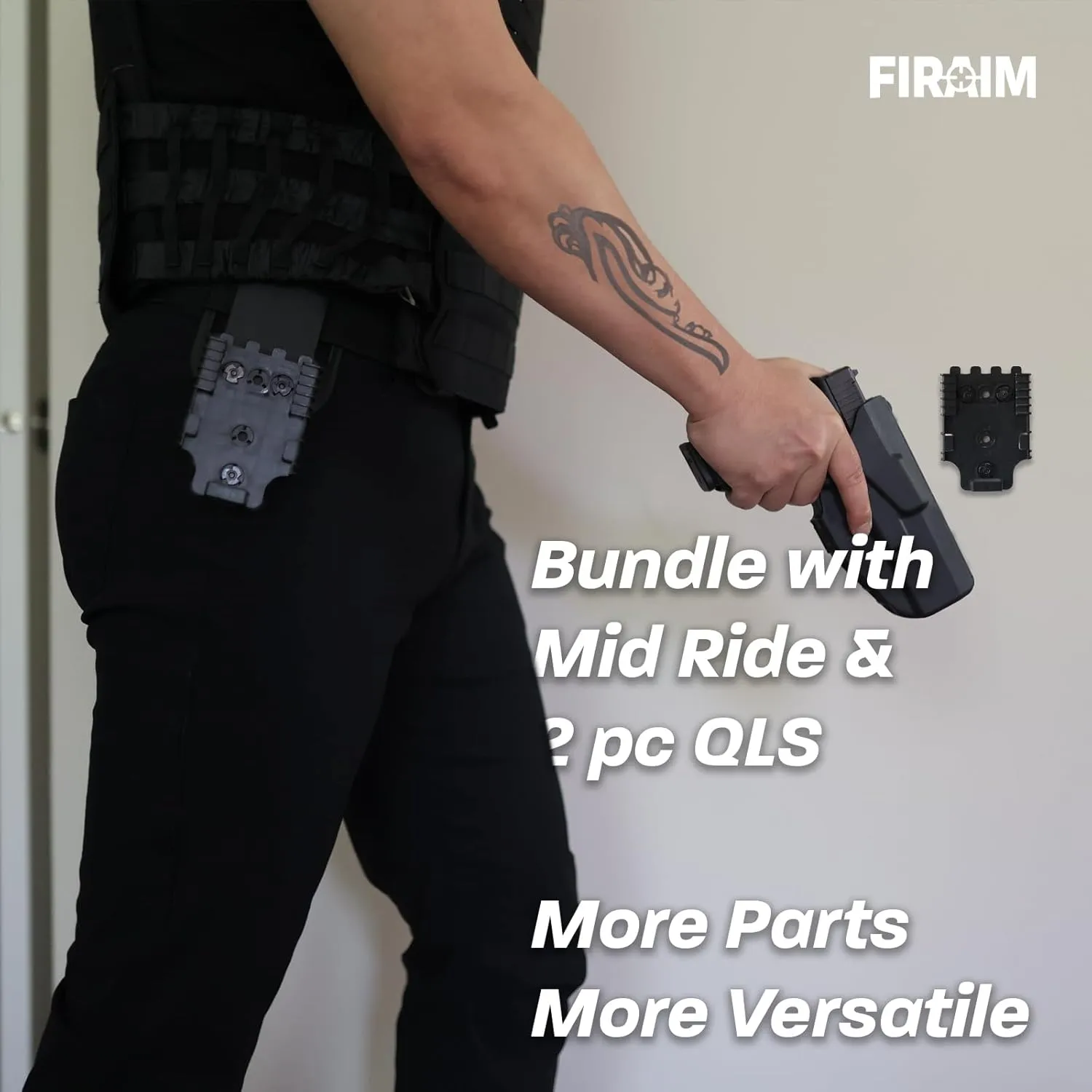Quick Locking System Kits,FirAim QLS Fork and Duty Receiver Plate for Duty Holsters,Bundle Kit with 2" Mid Ride Locking