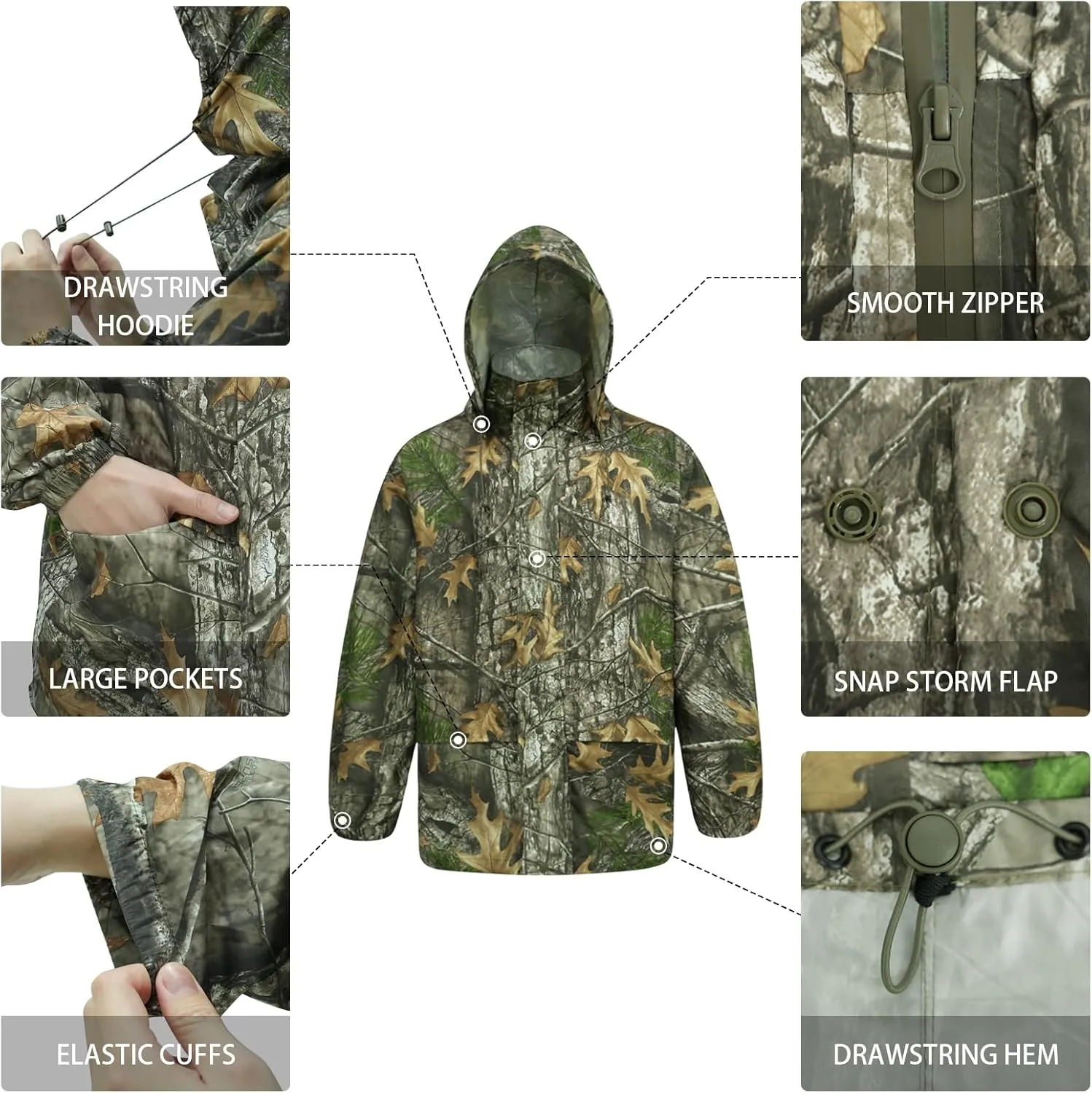 Rain Suits for Men Waterproof - Rain Jacket Pants Adults Rain Gear Lightweight Raincoat with Hood Hunting Camo