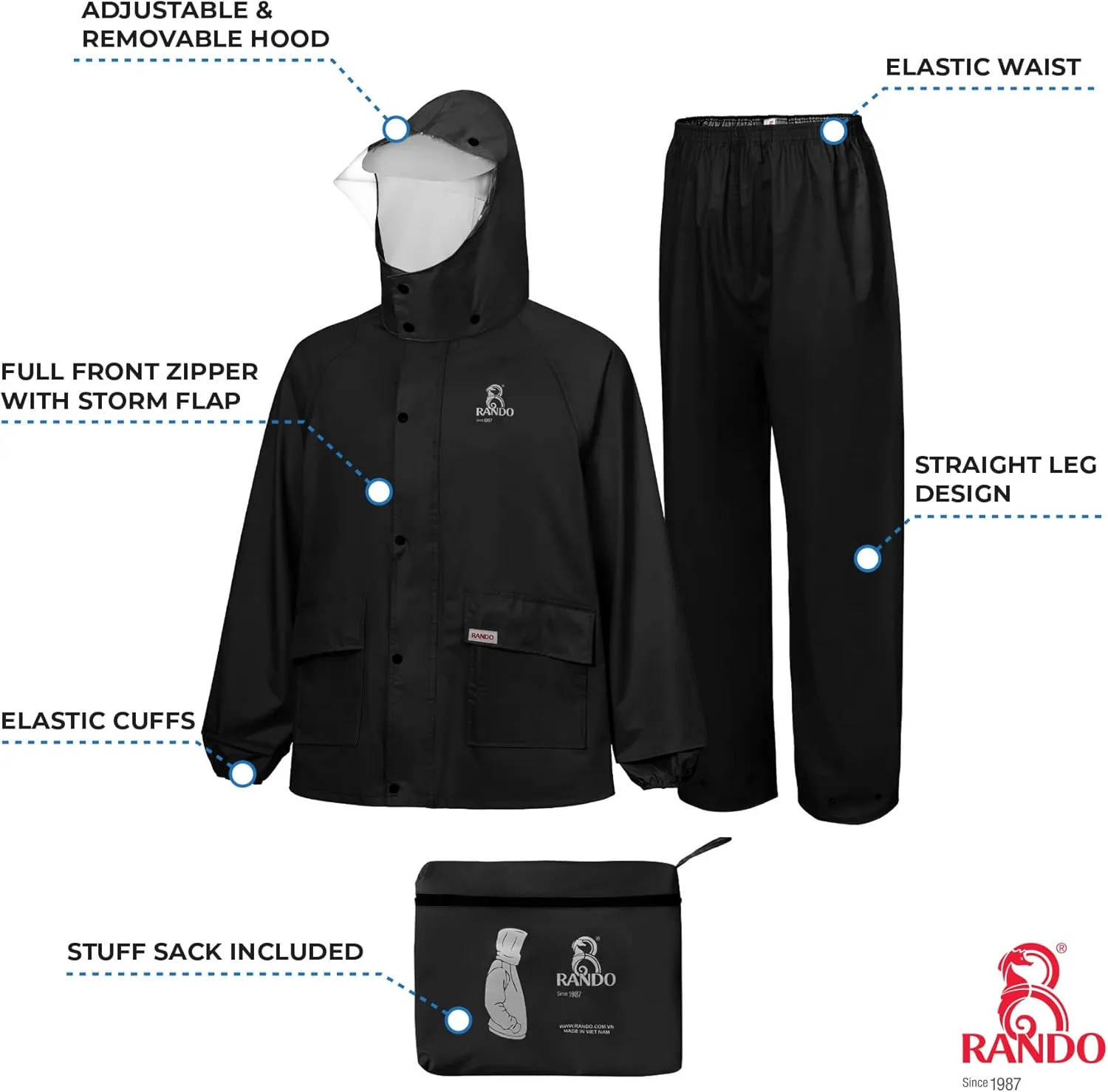 RANDO Rain Suits For Men And Women Waterproof | Motorcycle Rain Gear | Heavy Duty Rainwear (BST)