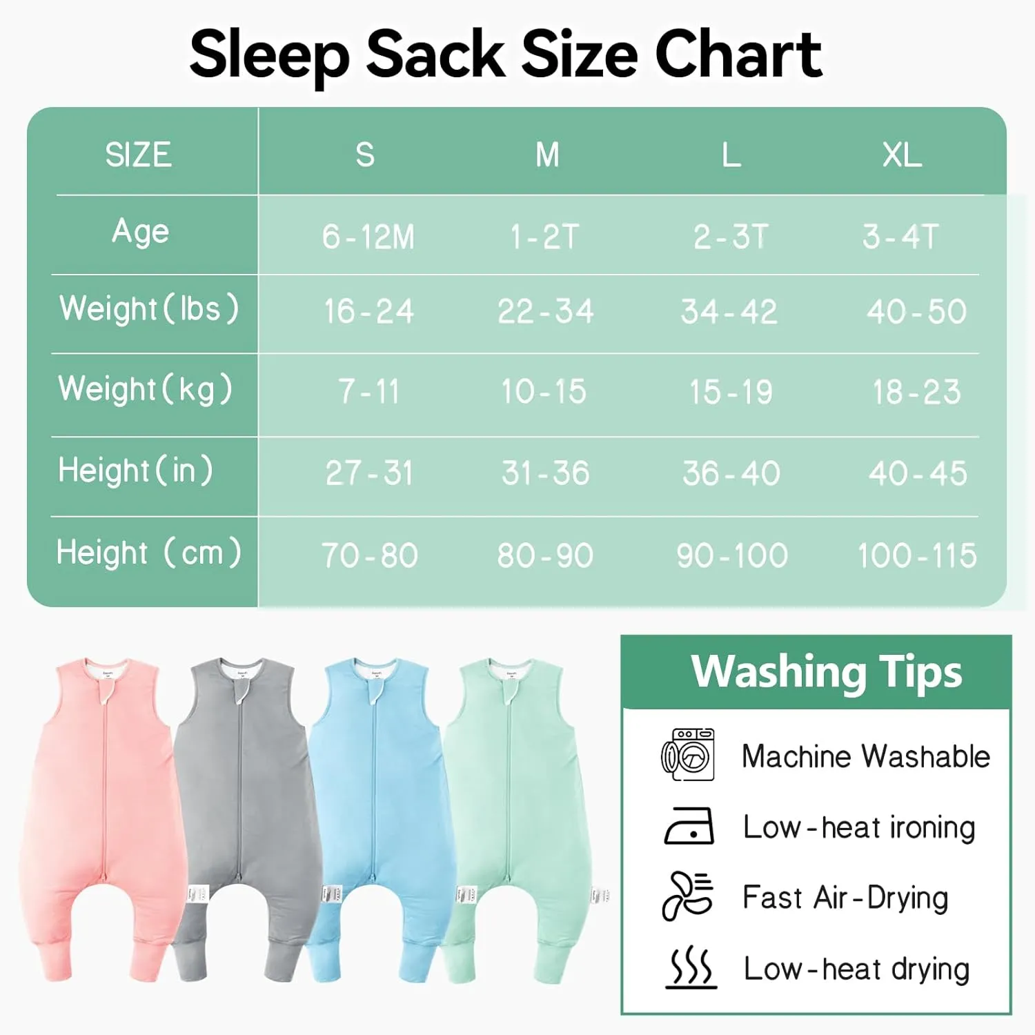 Rayon Made From Bamboo Sleep Sack 12-24 Months 0.5 Tog Ultra Soft Summer Toddler Sleep Sack 1t-2t with Feet 2-Way Zipper Lightweight Baby Sleeping Bag with Legs Thin Baby Wearable Blanket-Green