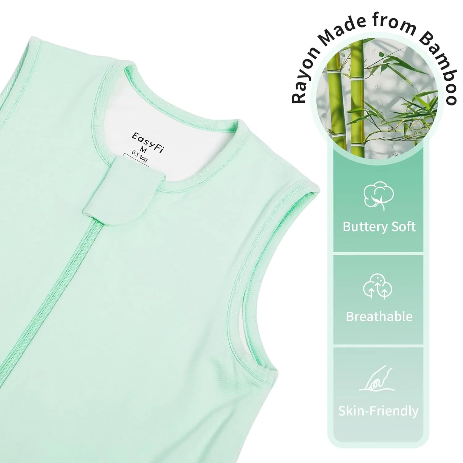 Rayon Made From Bamboo Sleep Sack 12-24 Months 0.5 Tog Ultra Soft Summer Toddler Sleep Sack 1t-2t with Feet 2-Way Zipper Lightweight Baby Sleeping Bag with Legs Thin Baby Wearable Blanket-Green