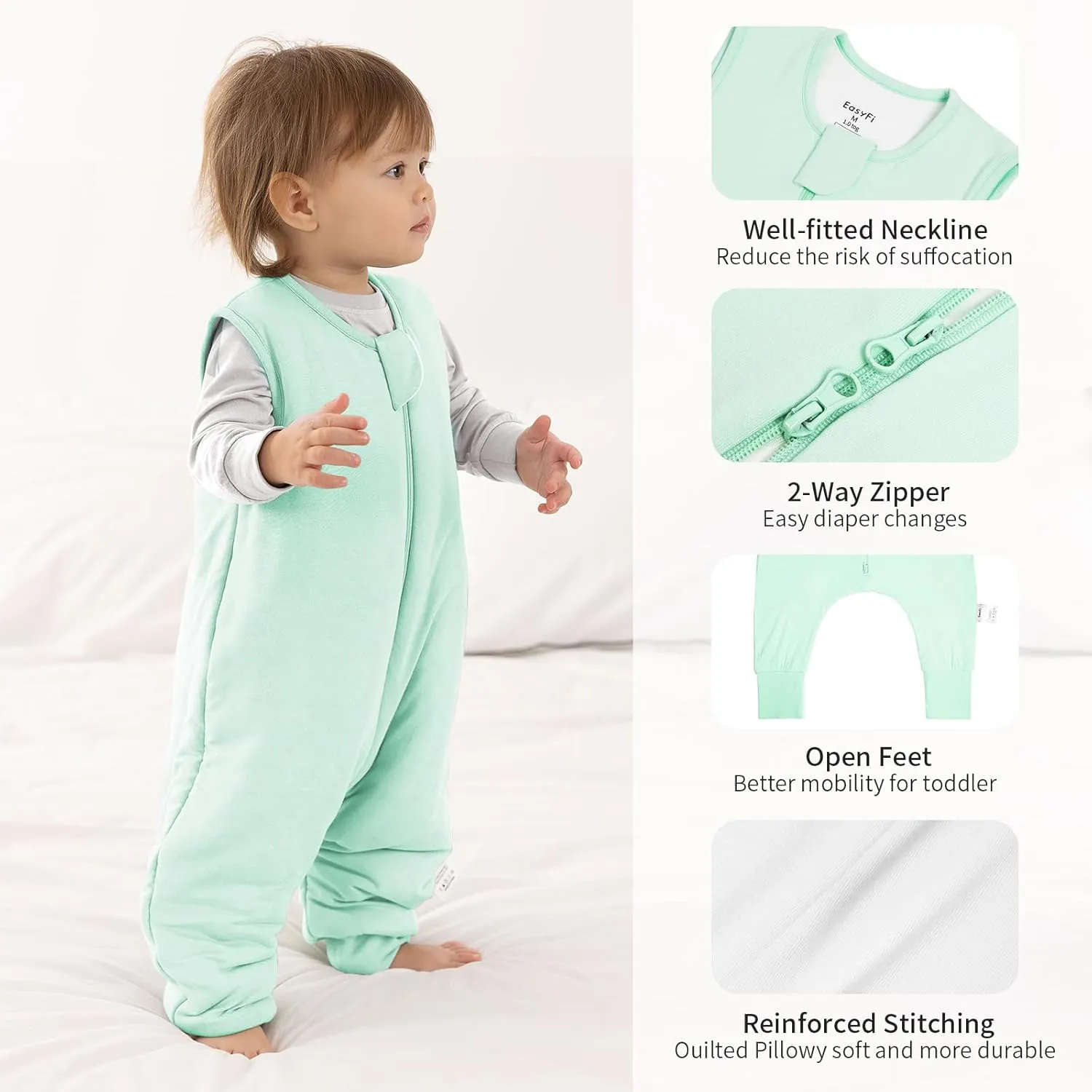 Rayon Made From Bamboo Sleep Sack 12-24 Months 1.0 Tog Ultra Soft Toddler Sleep Sack 1t-2t with Feet 2-Way Zipper Unisex Baby Sleeping Bag with Legs Baby Wearable Blanket All-year-around-Green