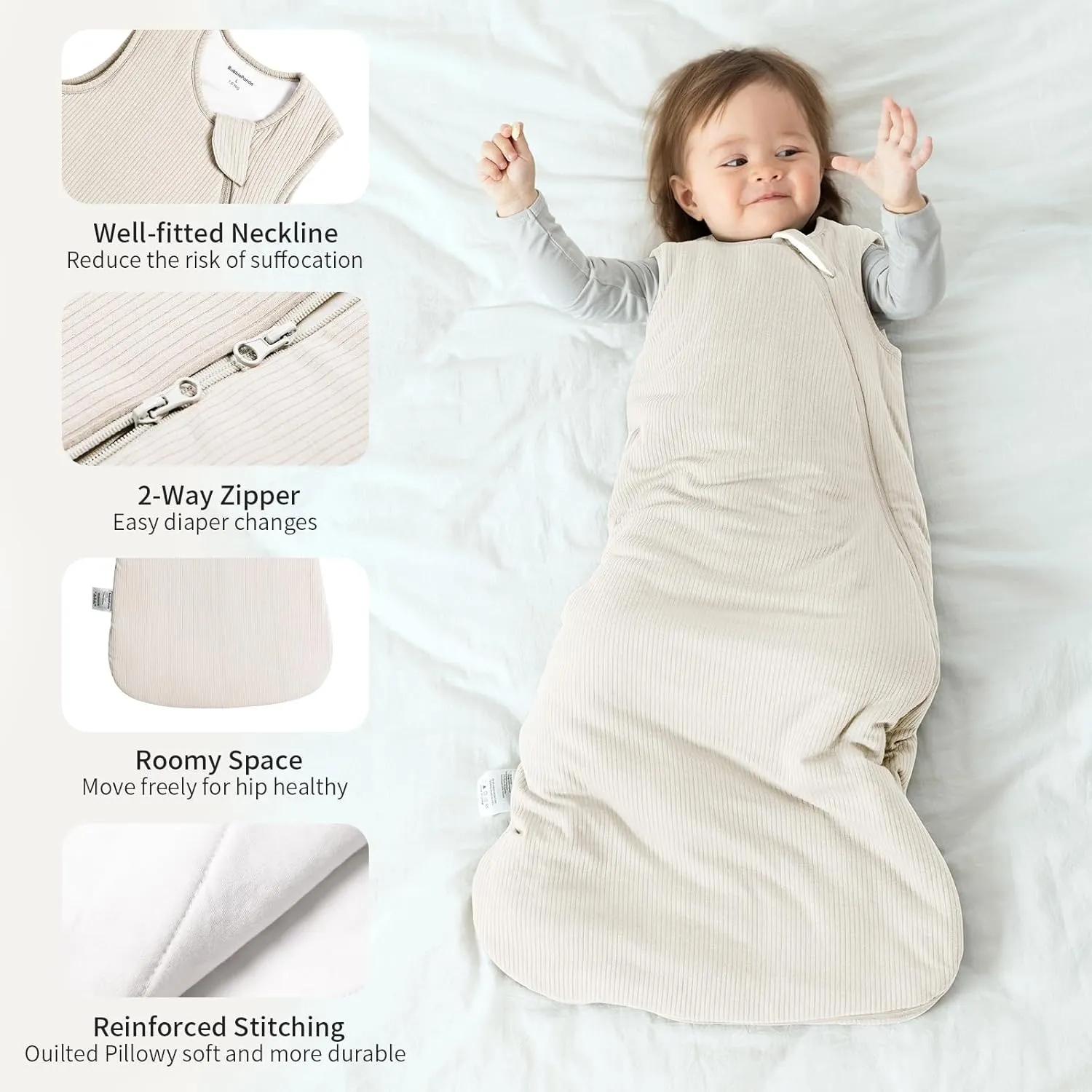Rayon Made from Bamboo Sleep Sack 18-24 Months 1.0 Tog Supersoft & Breathable Toddler Sleep Sack 2t Baby Wearable Blanket with 2-Way Zipper Unisex Sleeping Bag for Babies