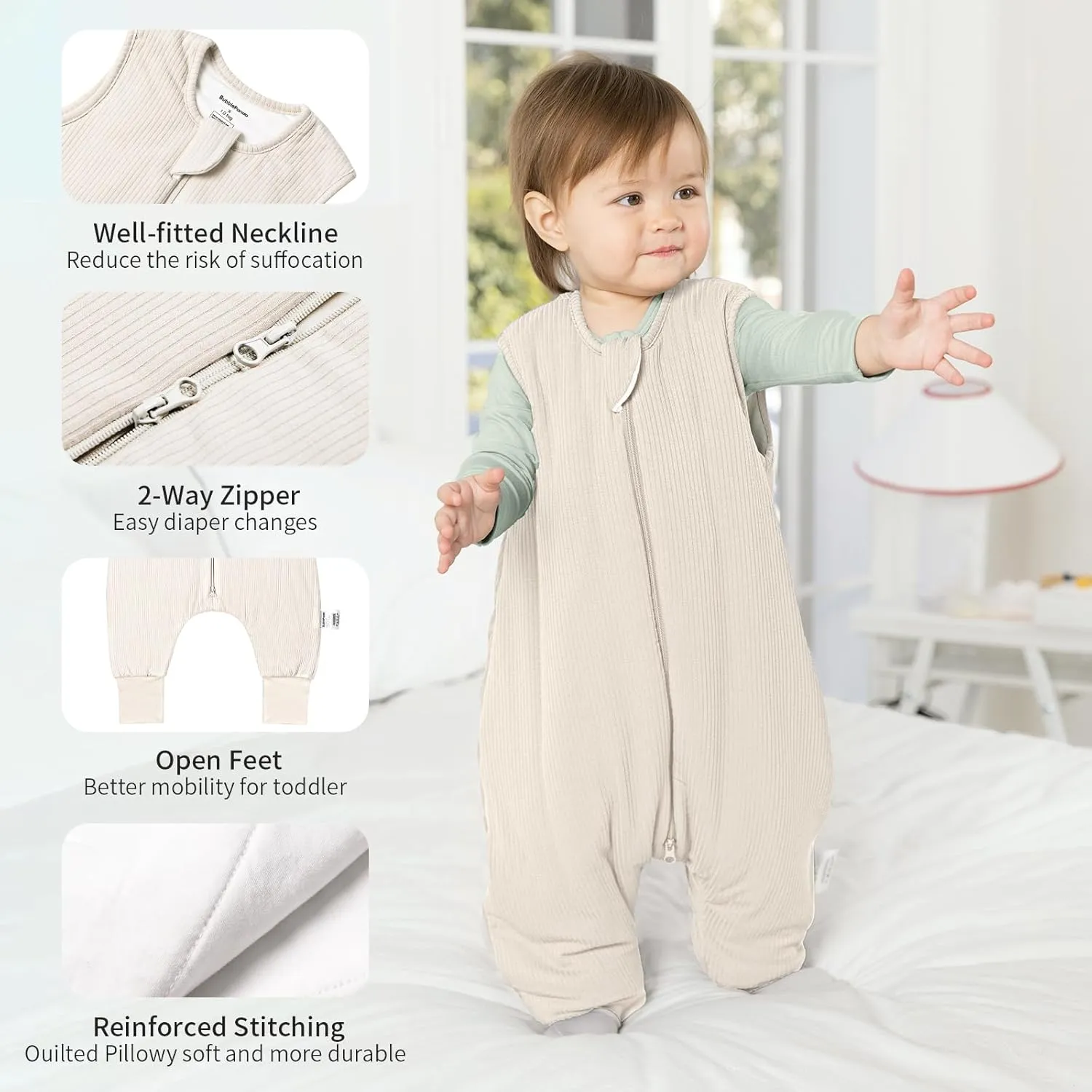 Rayon Made from Bamboo Toddler Sleep Sack with Feet 12-24 Months 1.0 Tog Breathable Sleep Sack 1t-2t Ultra Soft Baby Wearable Blanket with Legs Unisex Sleeping Bag with 2-Way Zipper