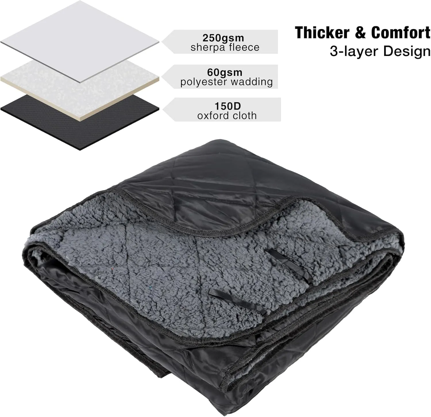 REDCAMP Large Camping Blanket with Sherpa Lining, Cold Weather Warm Outdoor Blanket Windproof for Camping Stadium, Machine Washable 59"x 71" Black
