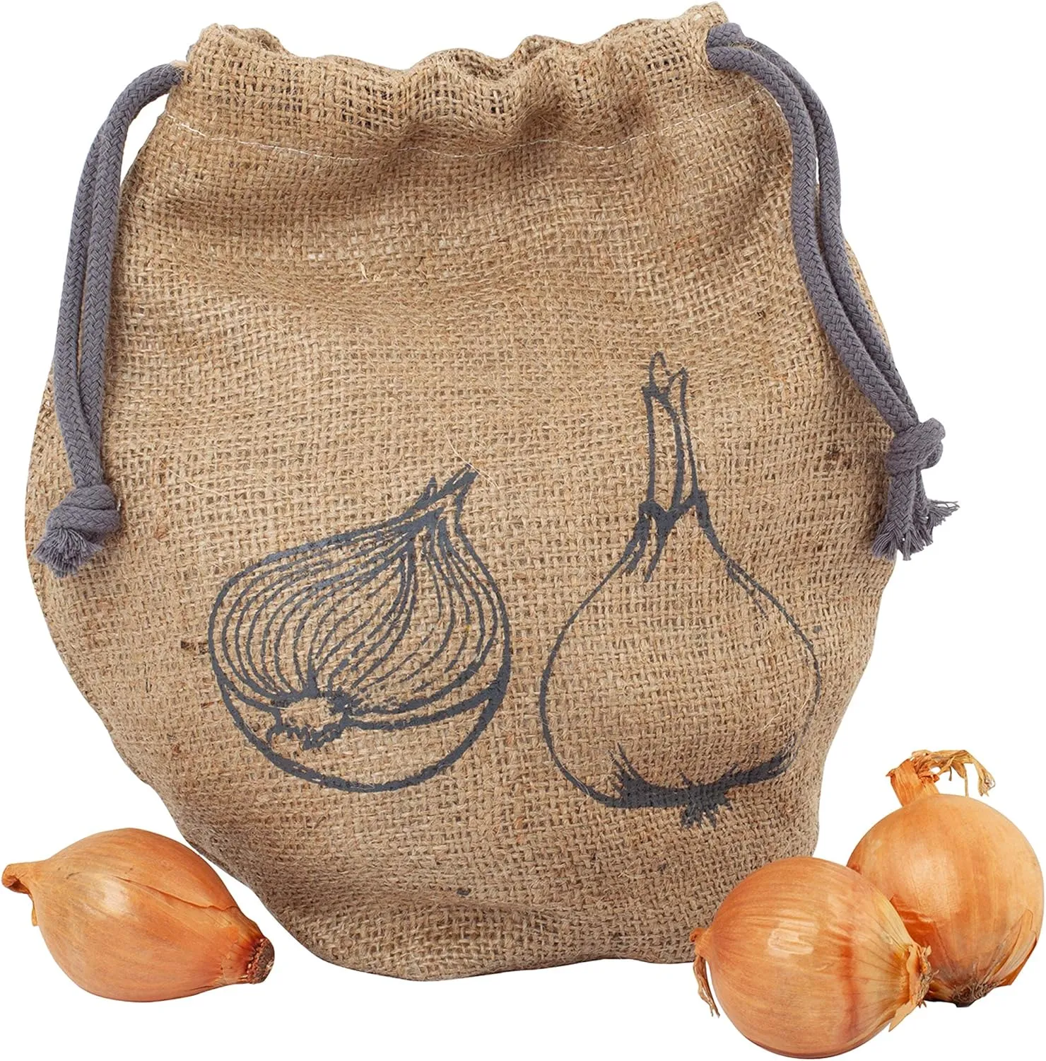 REDECKER Onion Bag, Reusable Burlap and Cotton Produce Sack with Drawstring Closure, Keeps Onion Fresh, 10-1/2 x 9-1/2 inches