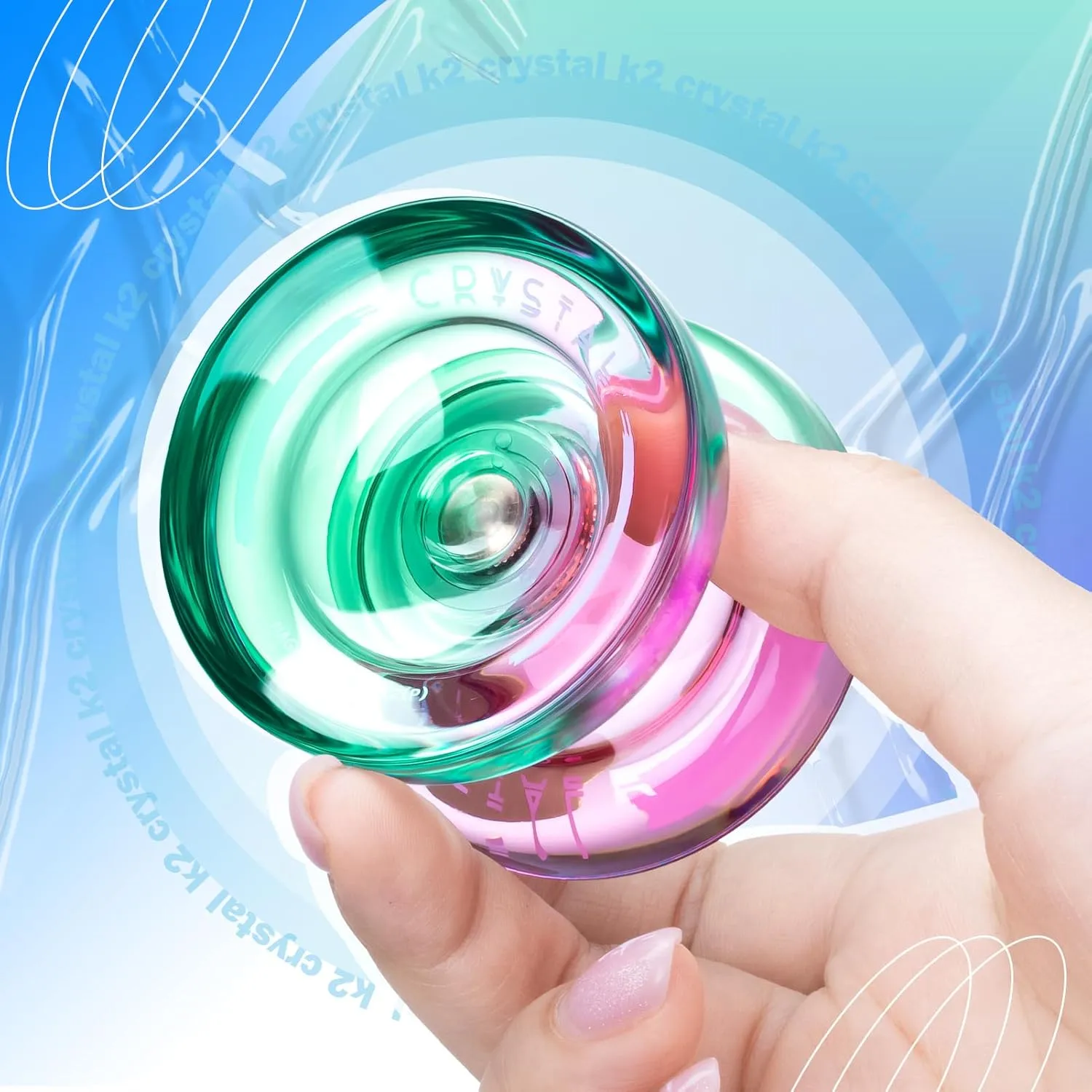 Responsive Yoyo K2 Crystal, Plastic Yoyo Kids Beginners，Dual Purpose Yo-Yo Replacement Unresponsive Yoyo Bearing w/ 12 Yoyo Strings   Yoyo Case Bag   Removal Bearing Tool（Green Pink Gradient）