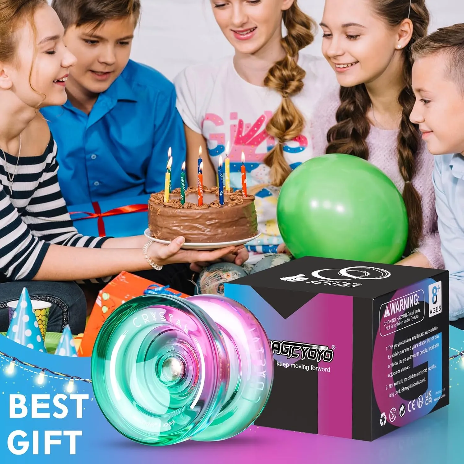 Responsive Yoyo K2 Crystal, Plastic Yoyo Kids Beginners，Dual Purpose Yo-Yo Replacement Unresponsive Yoyo Bearing w/ 12 Yoyo Strings   Yoyo Case Bag   Removal Bearing Tool（Green Pink Gradient）