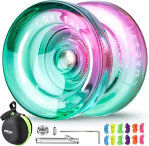 Responsive Yoyo K2 Crystal, Plastic Yoyo Kids Beginners，Dual Purpose Yo-Yo Replacement Unresponsive Yoyo Bearing w/ 12 Yoyo Strings   Yoyo Case Bag   Removal Bearing Tool（Green Pink Gradient）