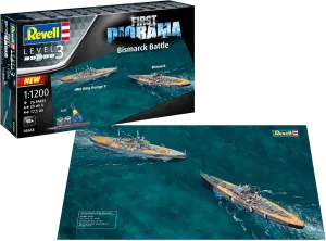 Revell First Diorama Set 05668 Bismarck Battle - Bismarck & HMS King George V 1:1200 Scale Unbuilt Plastic Model Kits with Contacta Professional Glue, Paintbrush & Selected Aqua Color Paints
