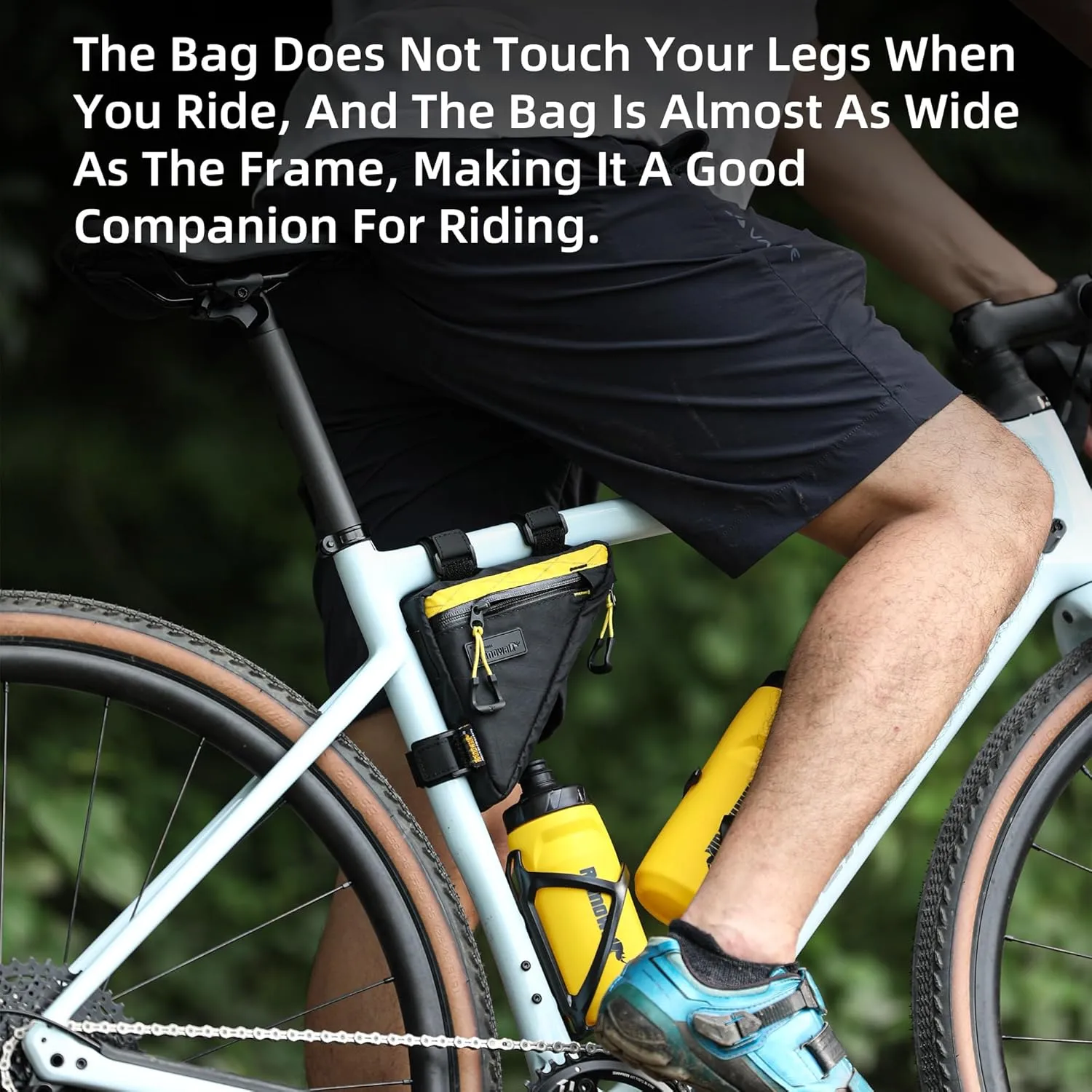 Rhinowalk Bike Frame Triangle Bag, Waterproof Compact Storage Bag with YKK Zippers, Multi-Pocket Design, Doesn’t Rub Legs – 0.9L, Black Yellow