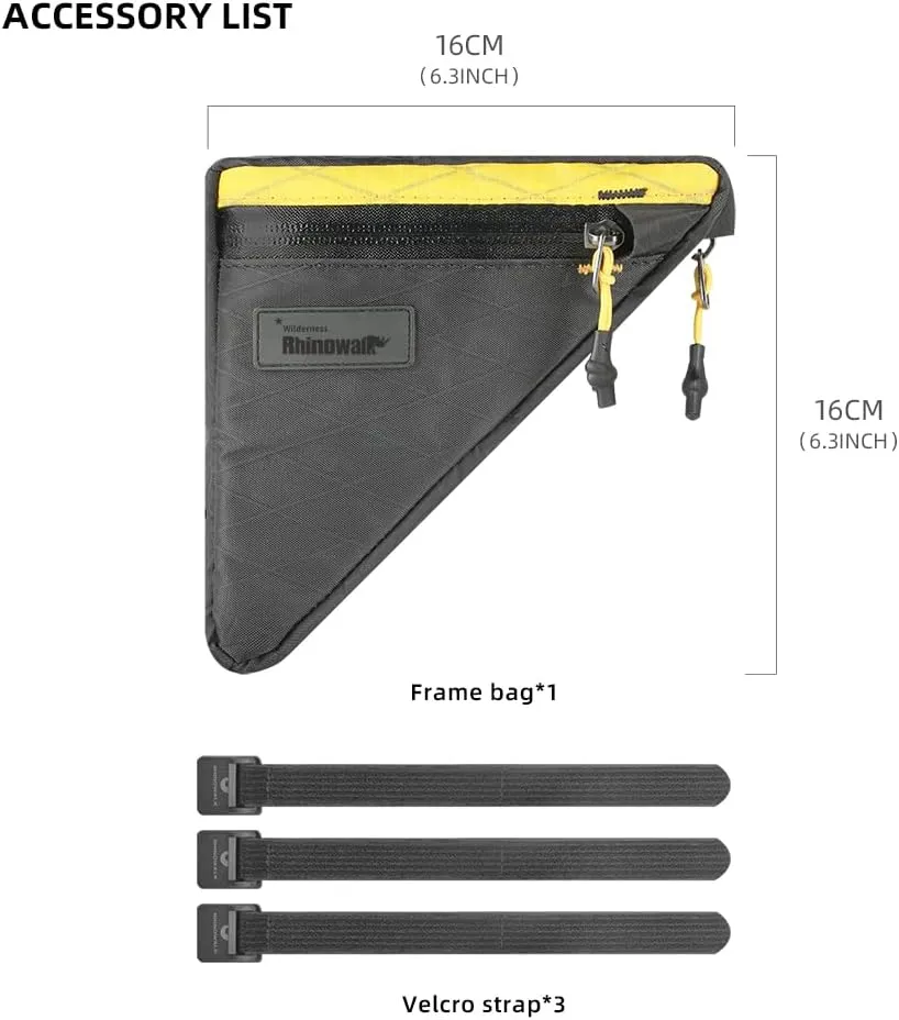 Rhinowalk Bike Frame Triangle Bag, Waterproof Compact Storage Bag with YKK Zippers, Multi-Pocket Design, Doesn’t Rub Legs – 0.9L, Black Yellow