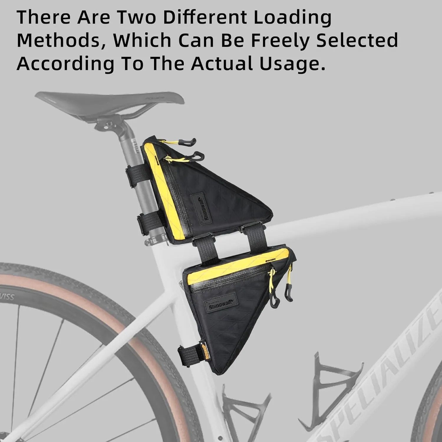 Rhinowalk Bike Frame Triangle Bag, Waterproof Compact Storage Bag with YKK Zippers, Multi-Pocket Design, Doesn’t Rub Legs – 0.9L, Black Yellow
