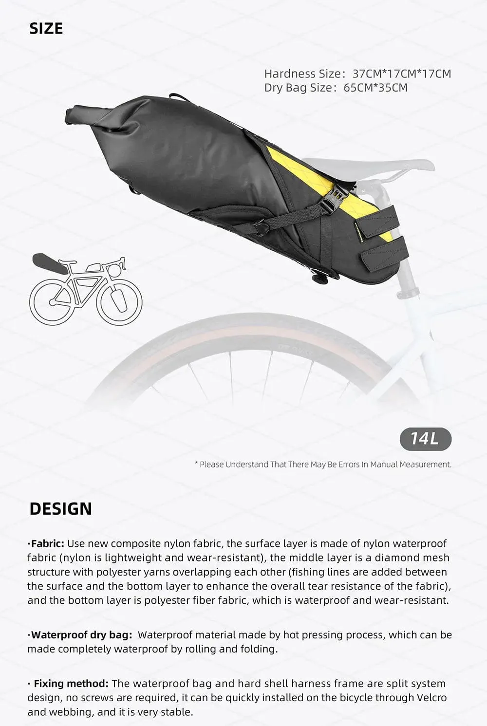 RHINOWALK - Wilderness Series - 14L Waterproof Bike Saddle Bag – With removable Dry Bag