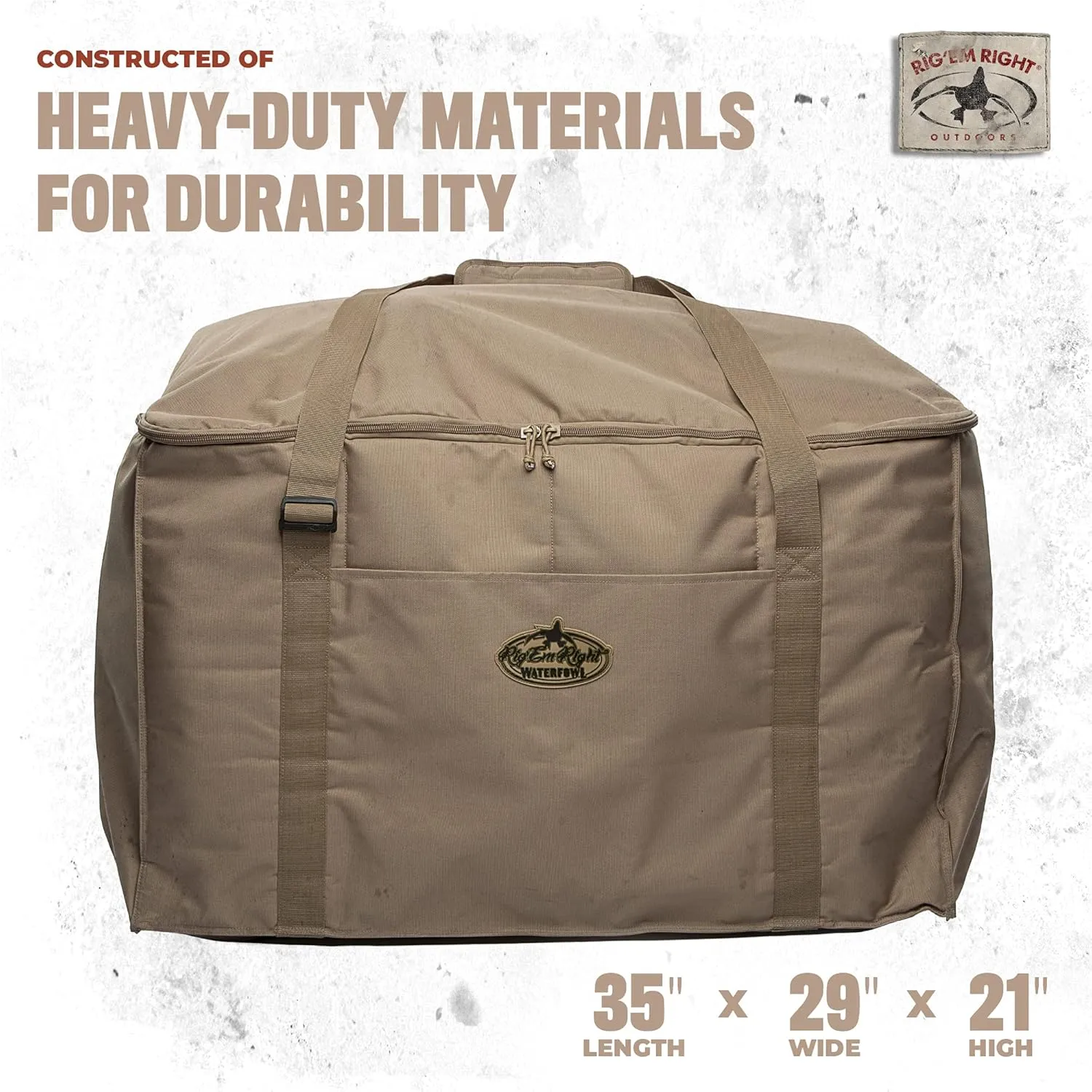 Rig'Em Right Waterfowl Deluxe 12-Slot Lesser Decoy Duck Hunting Bag with Padded Protection and Large Bottom Drains (12-Slot, Brown)