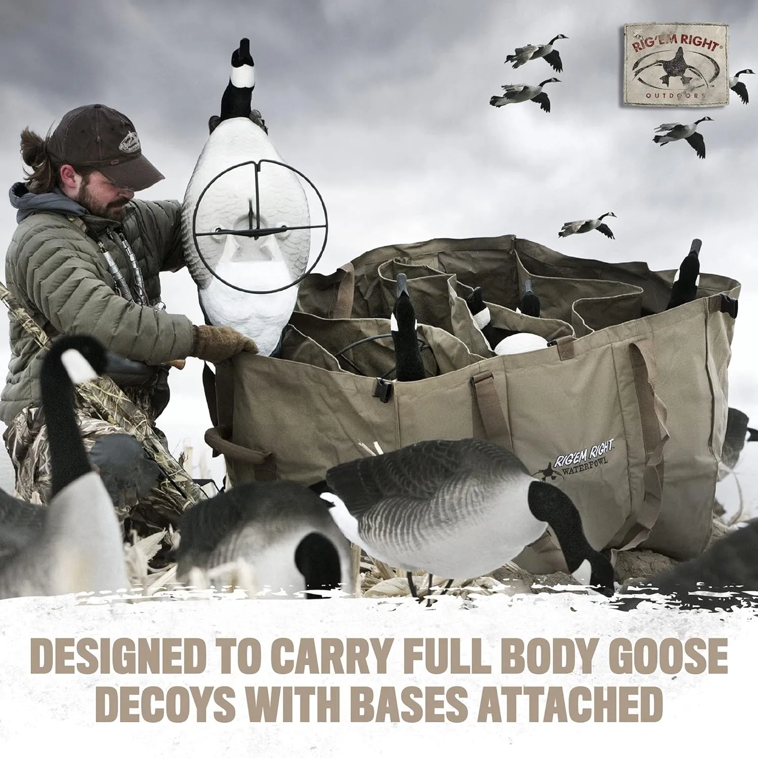 Rig'Em Right Waterfowl XL-6 Slotted Decoy Bird Hunting Bag with Padded Adjustable Shoulder Strap, and Padded Sides - Holds 6 Dakota X-treme Honkers, Bigfoots, and other Large Body Goose Decoys