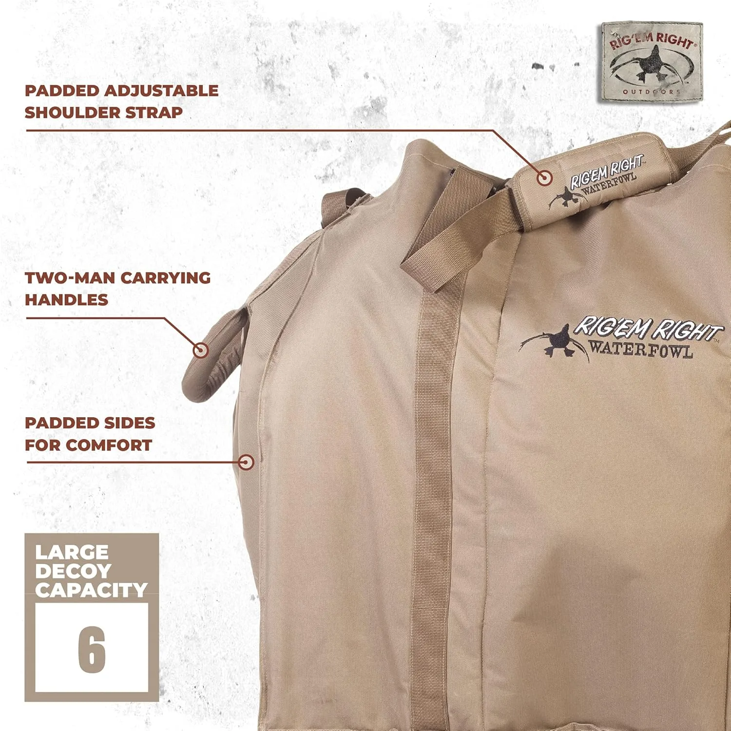 Rig'Em Right Waterfowl XL-6 Slotted Decoy Bird Hunting Bag with Padded Adjustable Shoulder Strap, and Padded Sides - Holds 6 Dakota X-treme Honkers, Bigfoots, and other Large Body Goose Decoys