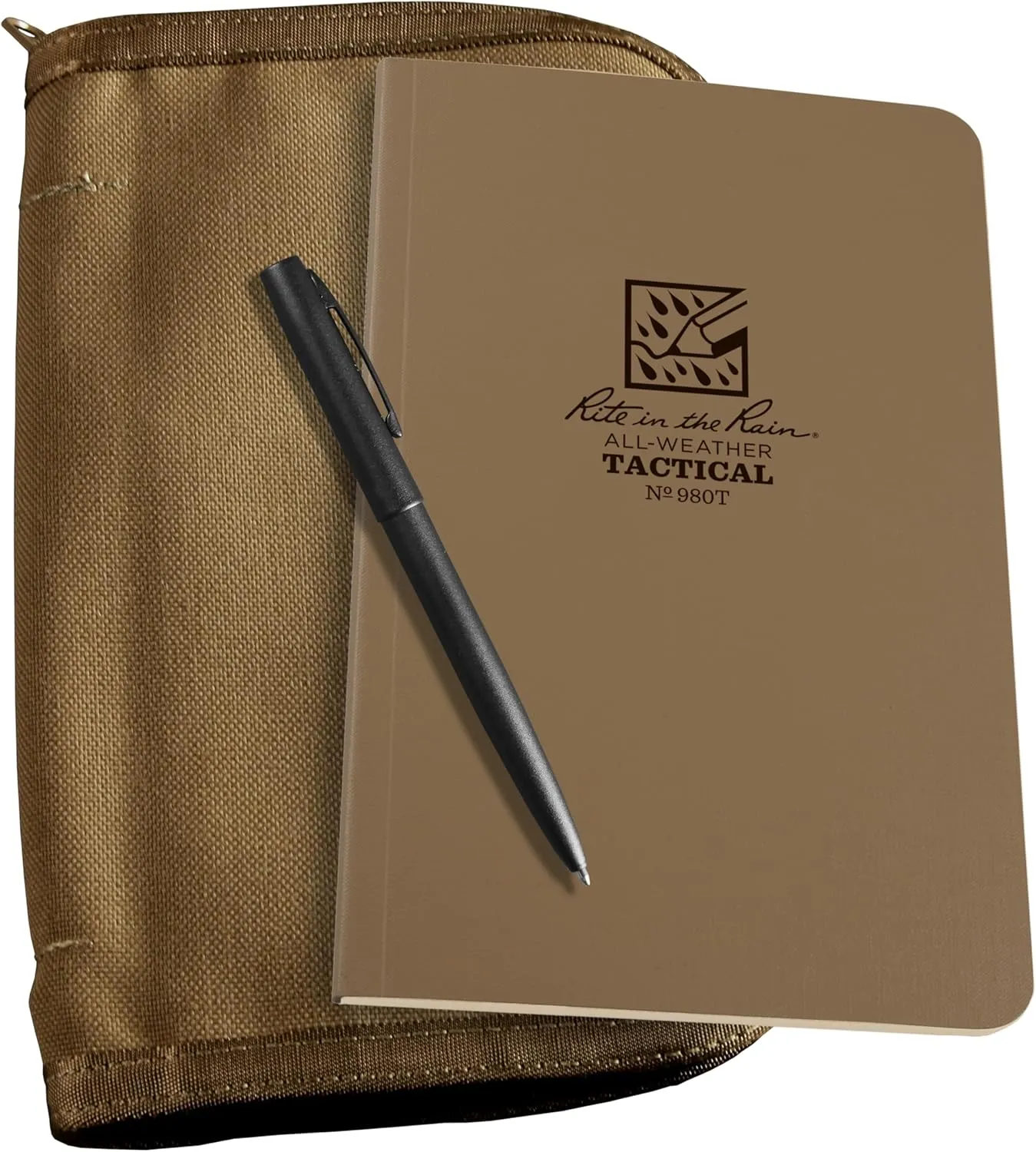 Rite in the Rain Weatherproof Tactical Field Kit: Tan CORDURA Fabric Cover, 4.625" x 7.25" Tan Tactical Notebook, and Weatherproof Pen (No. 980T-KIT)
