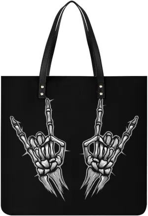 Rock N Roll Skeleton Hand Novelty Tote Bags for Women Funny Handbags Top Handle Purses Crossbody Shoulder Bag Fashion