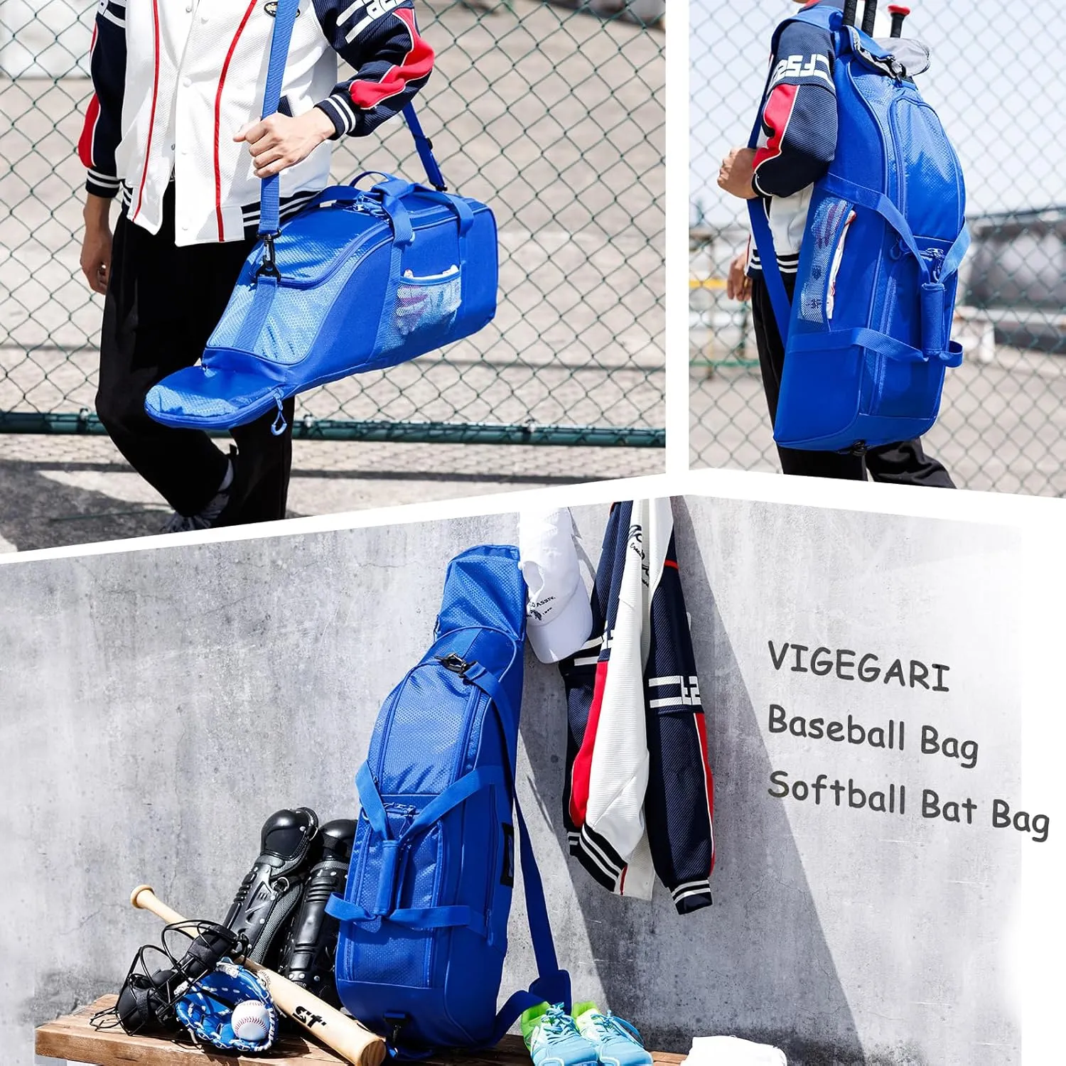 Rolling Baseball Bag With Wheels, Seperate Shoe Compartment and Fence Hook - Large Softball Bag for T-Ball - Team Equipment Duffle Bag - Catcher Gear Bag for Boys 8-12, Youth, Adults