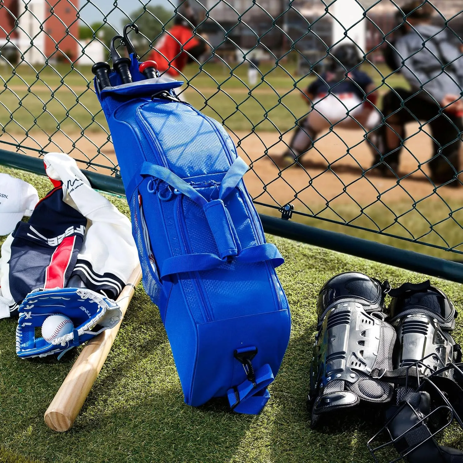 Rolling Baseball Bag With Wheels, Seperate Shoe Compartment and Fence Hook - Large Softball Bag for T-Ball - Team Equipment Duffle Bag - Catcher Gear Bag for Boys 8-12, Youth, Adults