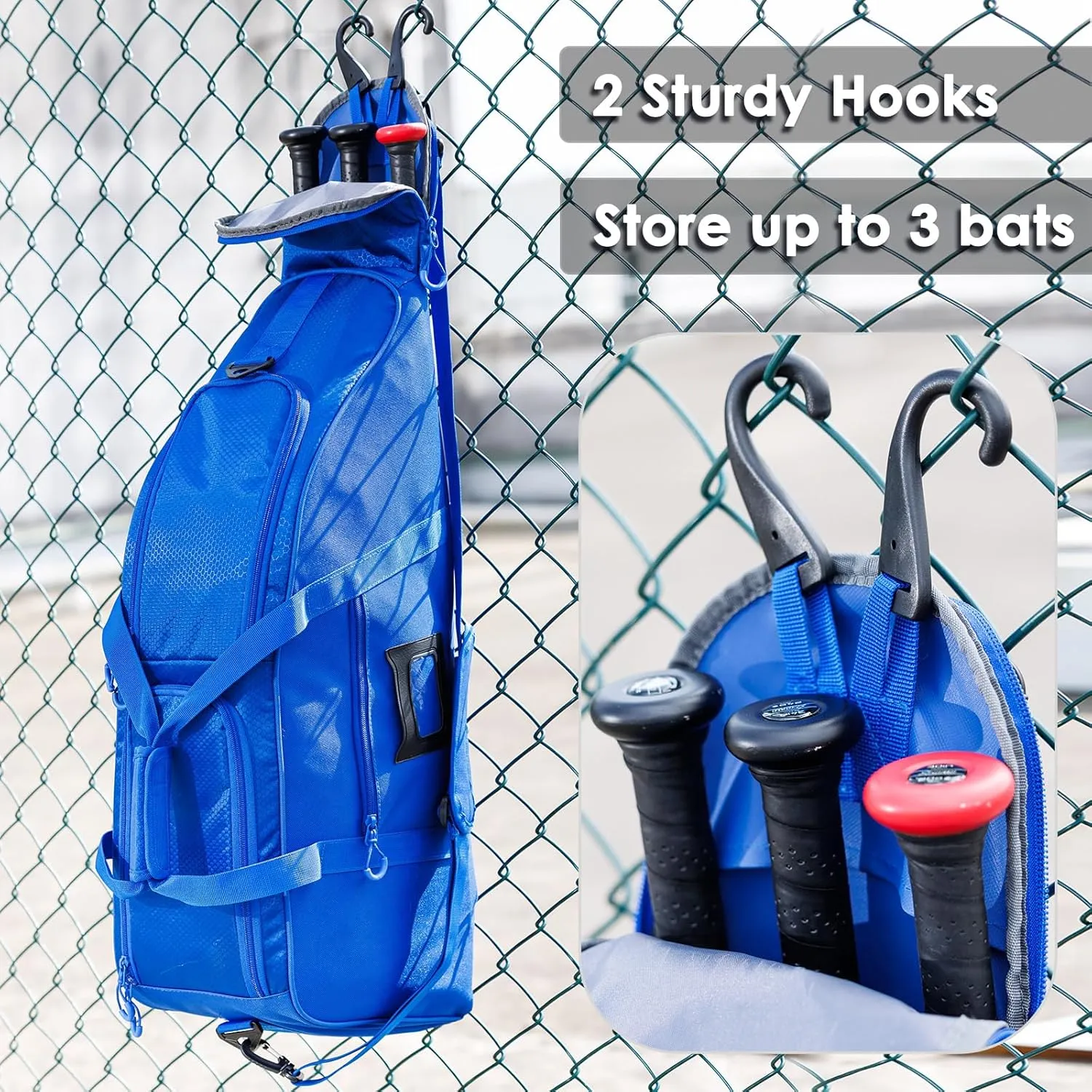 Rolling Baseball Bag With Wheels, Seperate Shoe Compartment and Fence Hook - Large Softball Bag for T-Ball - Team Equipment Duffle Bag - Catcher Gear Bag for Boys 8-12, Youth, Adults