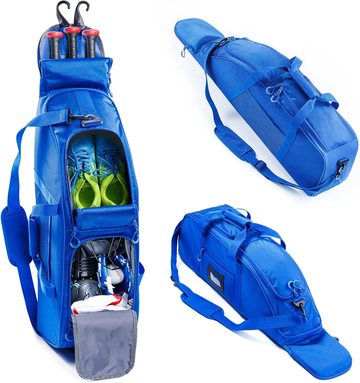 Rolling Baseball Bag With Wheels, Seperate Shoe Compartment and Fence Hook - Large Softball Bag for T-Ball - Team Equipment Duffle Bag - Catcher Gear Bag for Boys 8-12, Youth, Adults