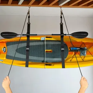 Rope Hoist Stainless Steel Pulley System with Storage Straps for Kayak Hanger Cargo Ceiling Storage Overhead Storage Watercraft Garage Storage Kayak Wall Hanging Sling Rope Tightening System