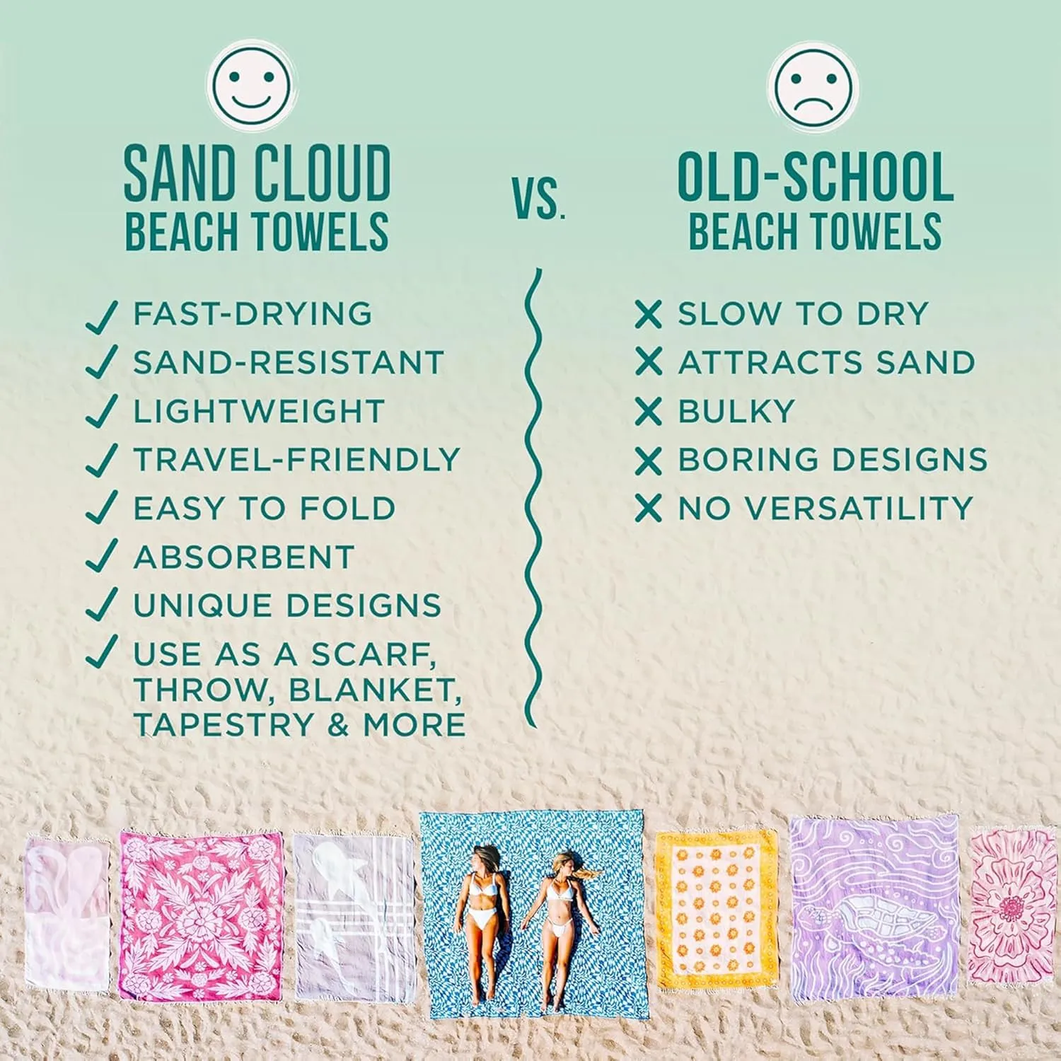 Sand Cloud Turkish Beach Towel - Sand Free - 100% Organic Turkish Cotton Yarn - Quick Dry Towel for Beach, Picnic Blanket or Throw - As Seen on Shark Tank - Tie Dye (Black Acid Wash)