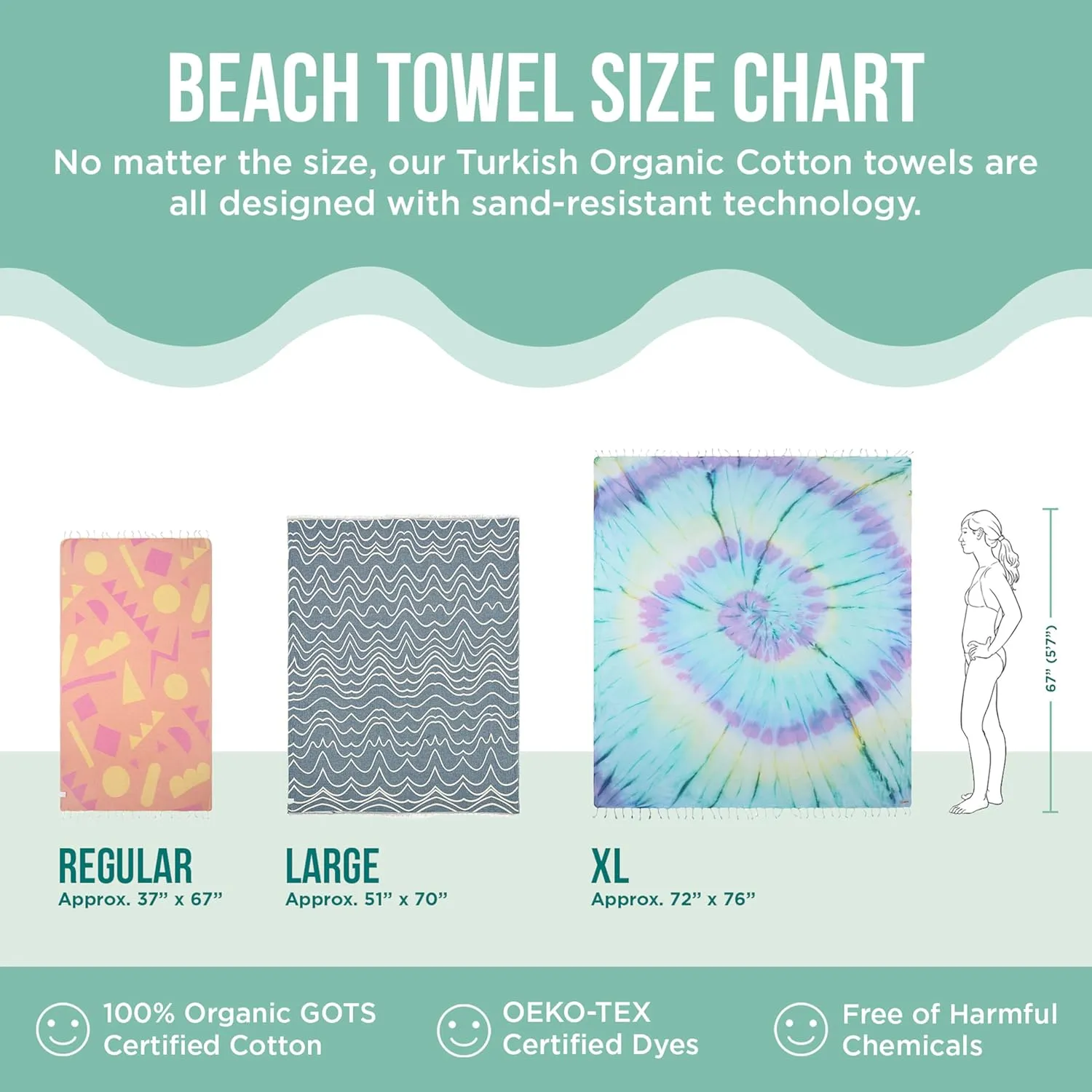 Sand Cloud Turkish Beach Towel - Sand Free - 100% Organic Turkish Cotton Yarn - Quick Dry Towel for Beach, Picnic Blanket or Throw - As Seen on Shark Tank - Tie Dye (Black Acid Wash)