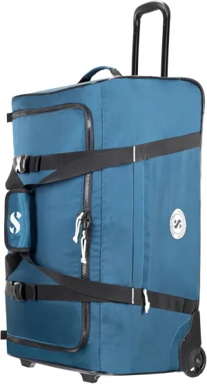 SCUBAPRO Sport 105 Wheeled Dive Bag with Telescopic Double-Bar Tow Handle, Carry Handles and Double Duffel Straps for Scuba Diving Gear, Denim Blue Color Fabric