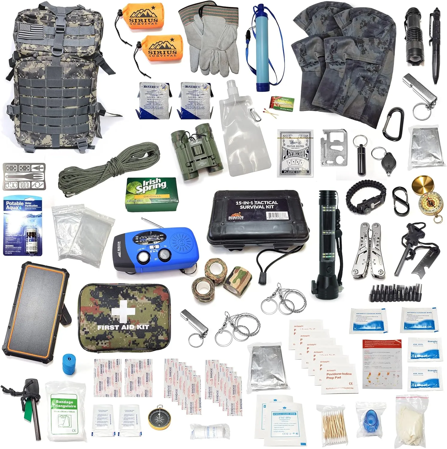 Sirius: Pre-Packed Bug Out Bag - 72 Hour Kit for 2 People - Bugout Backpack Survival Kit - Premium 50L Go Bag Tactical Backpack - Essential Bug Out Gear - Upgraded Survival Backpack
