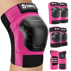 Skateboard Protective Gear Youth Knee and Elbow Pads Set, Wrist Guards for Roller Skating and Skateboarding - Pink