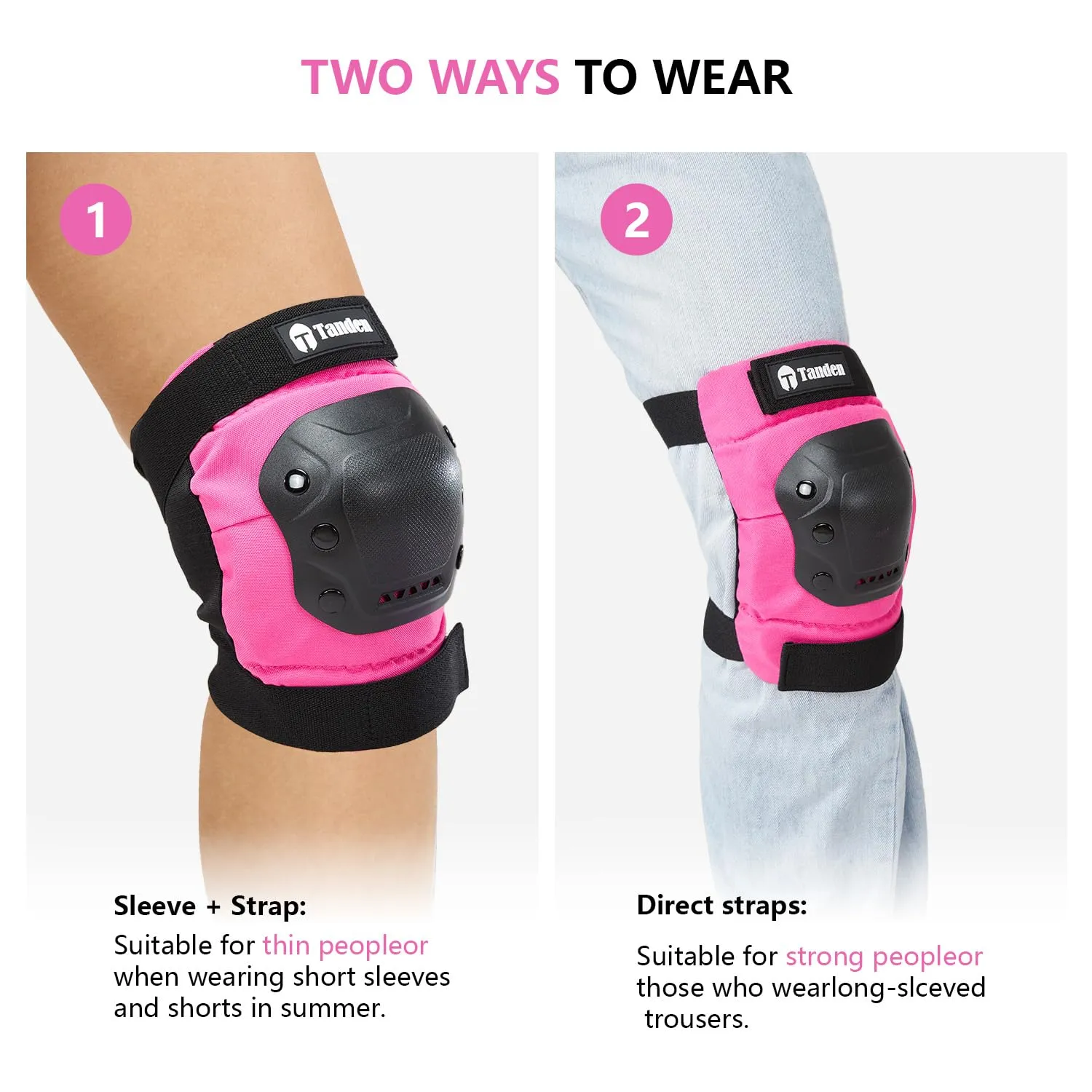 Skateboard Protective Gear Youth Knee and Elbow Pads Set, Wrist Guards for Roller Skating and Skateboarding - Pink
