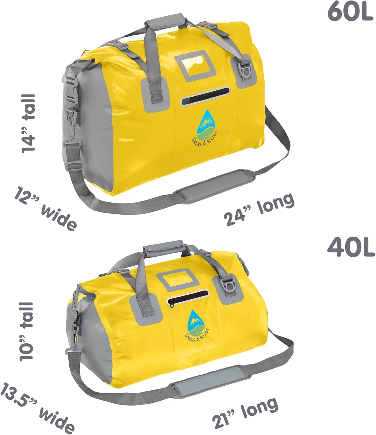 Skog Å Kust Duffelsak Heavy Duty Waterproof Duffel - Gear Bag for Sports, Travel, & More - 40L Yellow