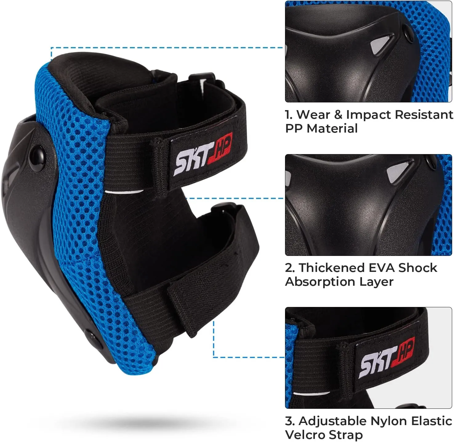 SKT HP Protective Gear for Adults, Knee Pads Elbow Pads Wrist Guards for Inline Skating Biking Skateboarding