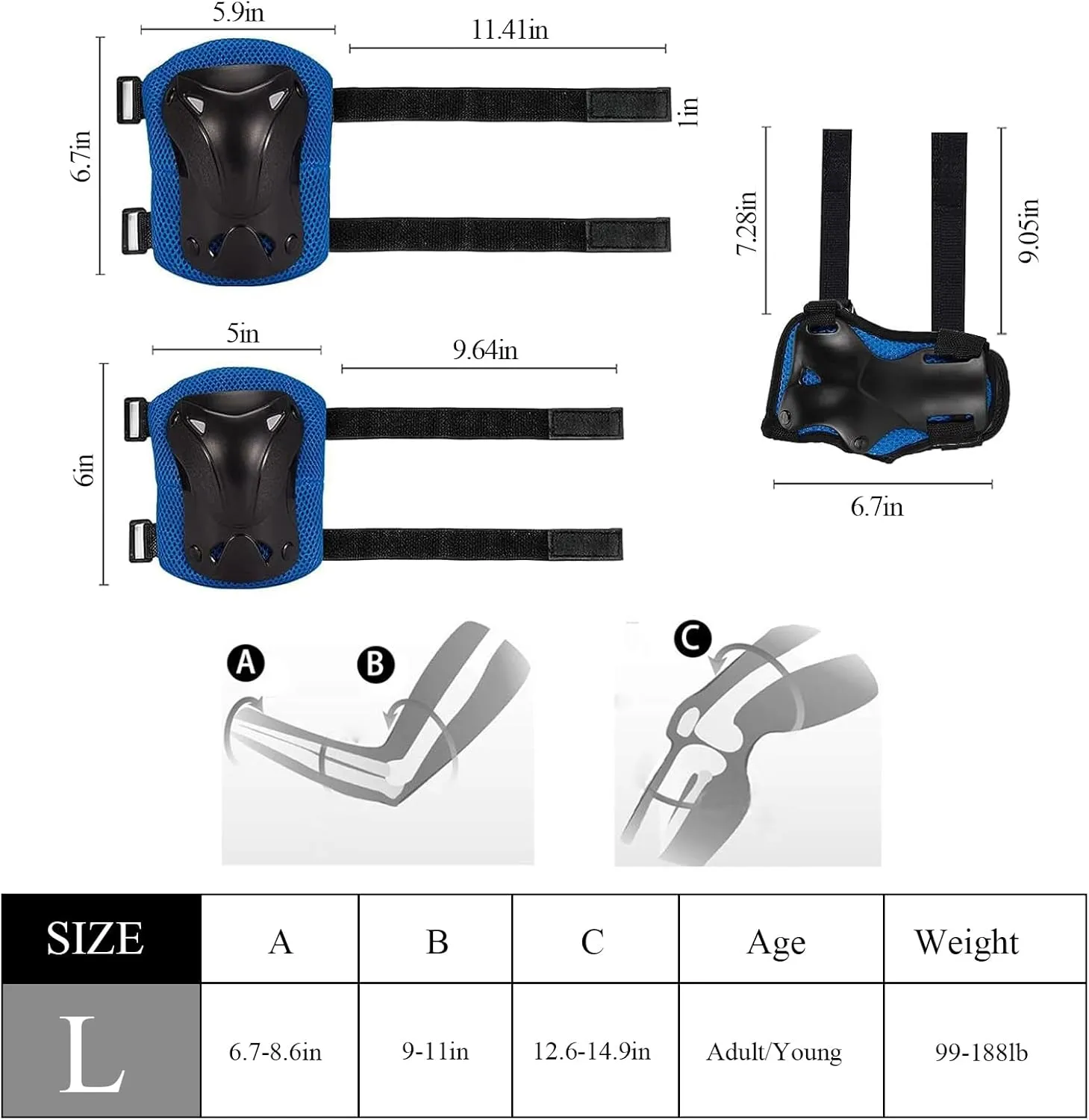 SKT HP Protective Gear for Adults, Knee Pads Elbow Pads Wrist Guards for Inline Skating Biking Skateboarding