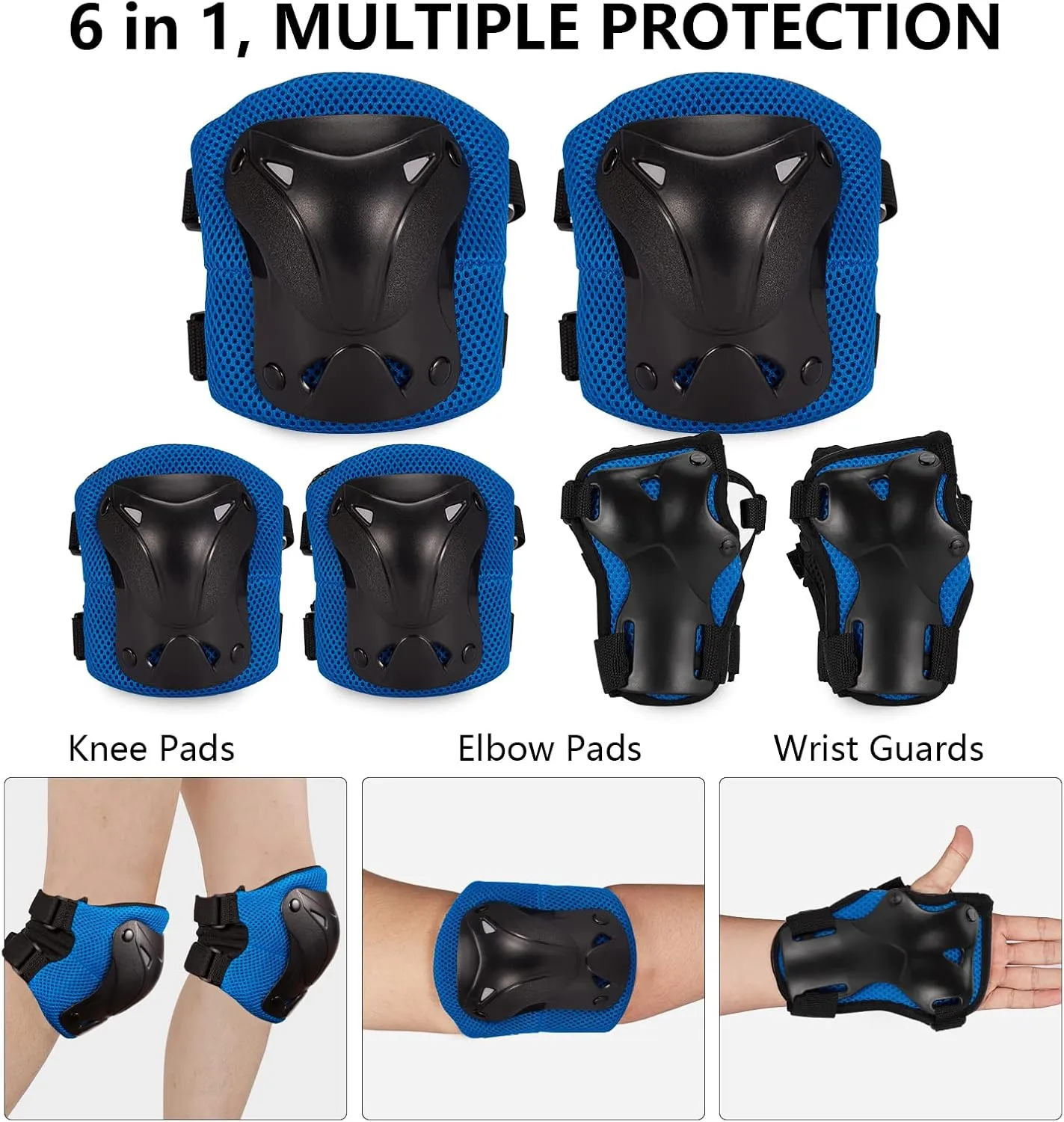 SKT HP Protective Gear for Adults, Knee Pads Elbow Pads Wrist Guards for Inline Skating Biking Skateboarding