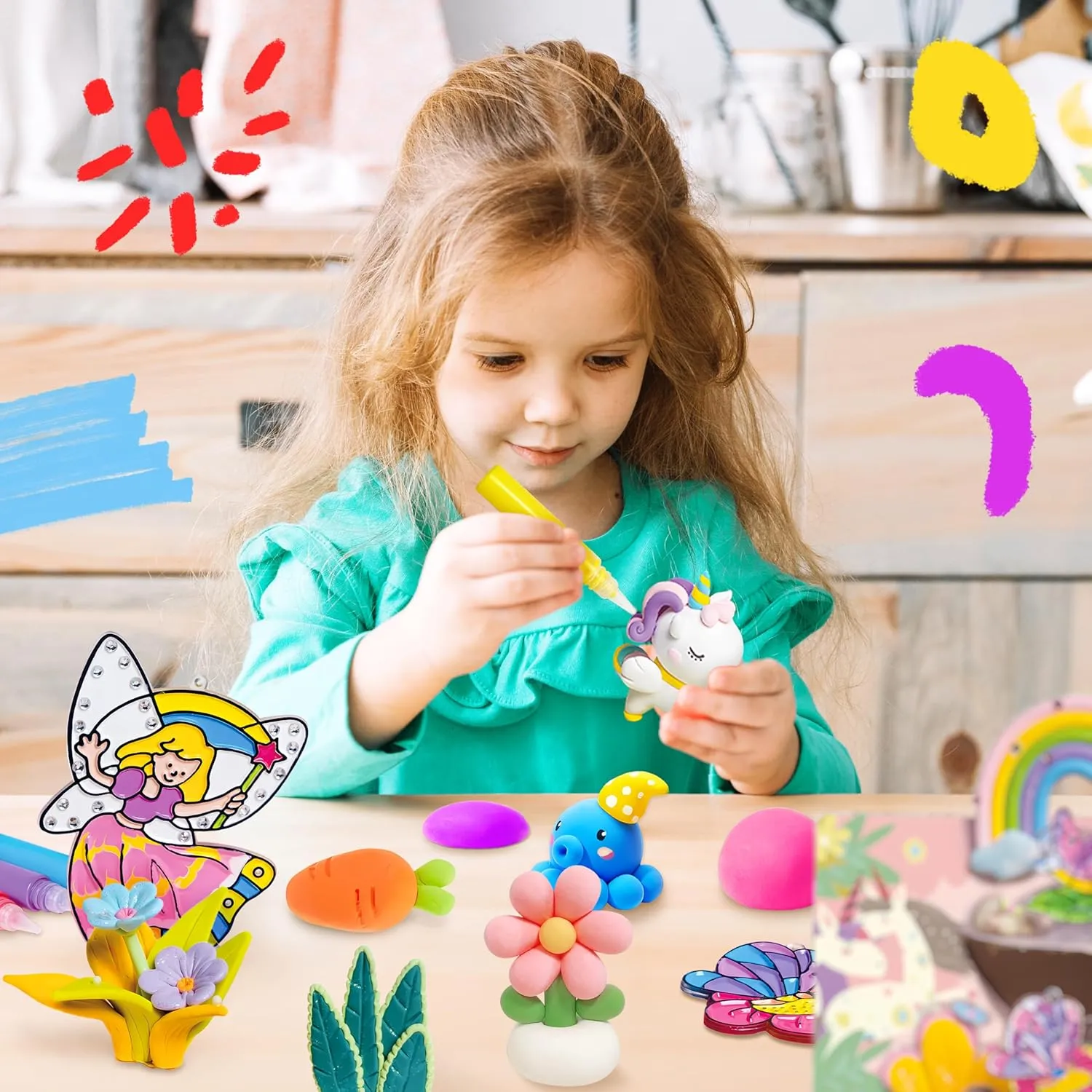 SMILESSKIDDO Air Dry Clay Arts and Crafts for Kids Ages 8-12, Modeling Clay Kit and Suncatcher Kit DIY for Girls and Boys Age 6-12, Decorations Birthday Christmas Gift for Adult