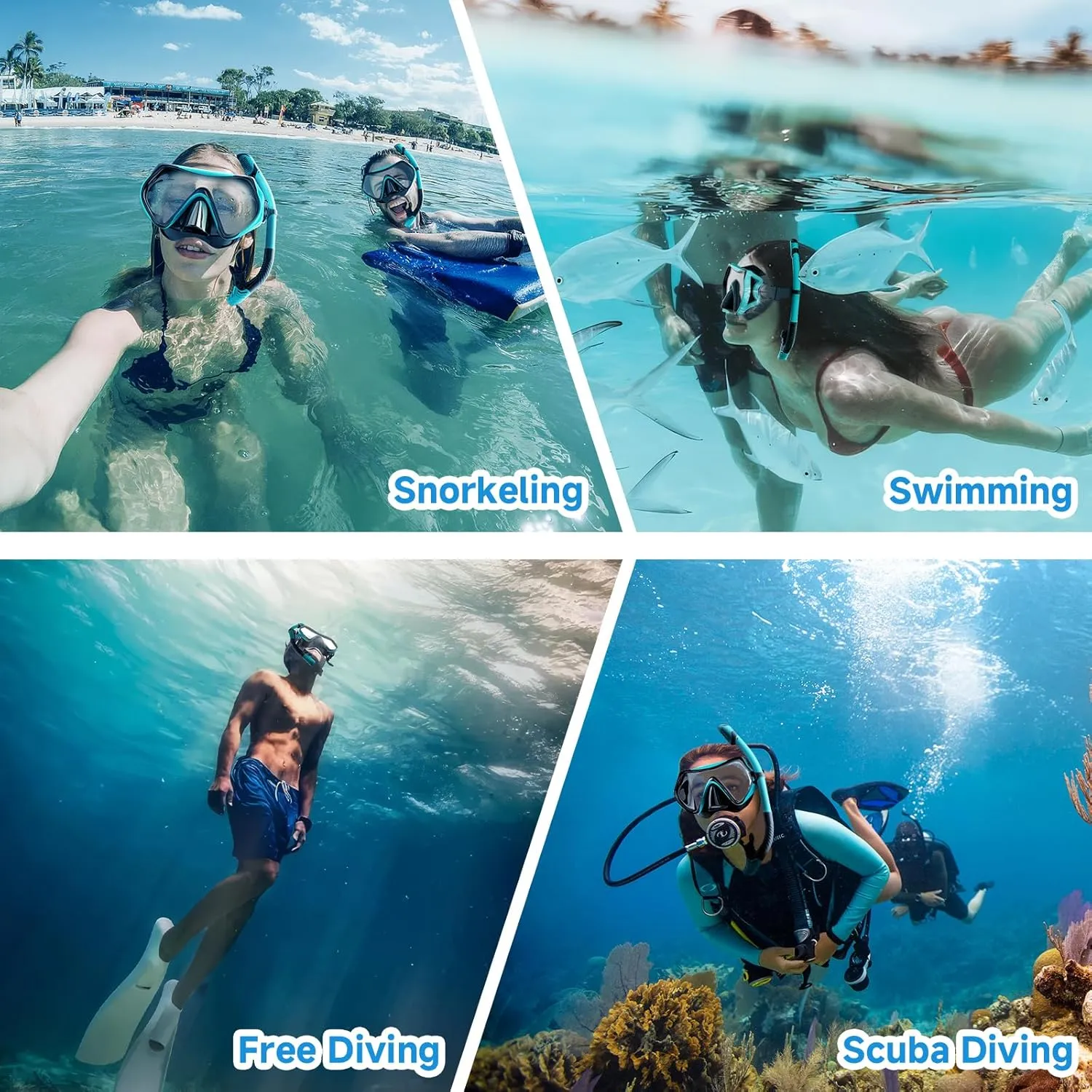 Snorkeling Gear for Adults, Dry-Top Snorkel Set Scuba Diving mask, 180°Panoramic Wide View Professional Snorkeling Gear Breathing Freely Snorkel Mask