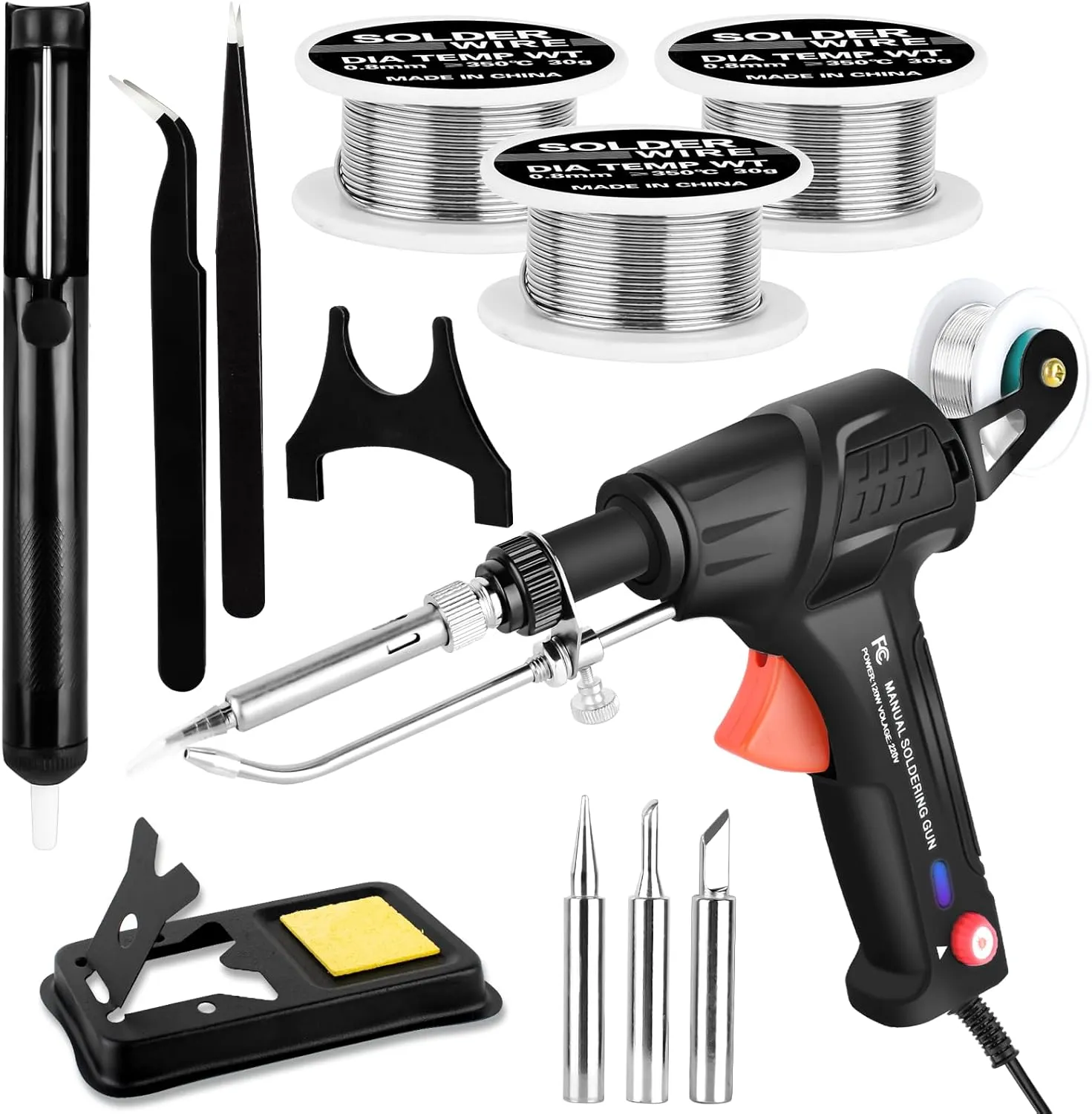 Soldering Gun Kit, Upgrade 120W Adjustable Temp Multi-Function Soldering Iron Set, Soldering Iron Kit for Electronics Welding Repair (11-Piece Set) (Black)