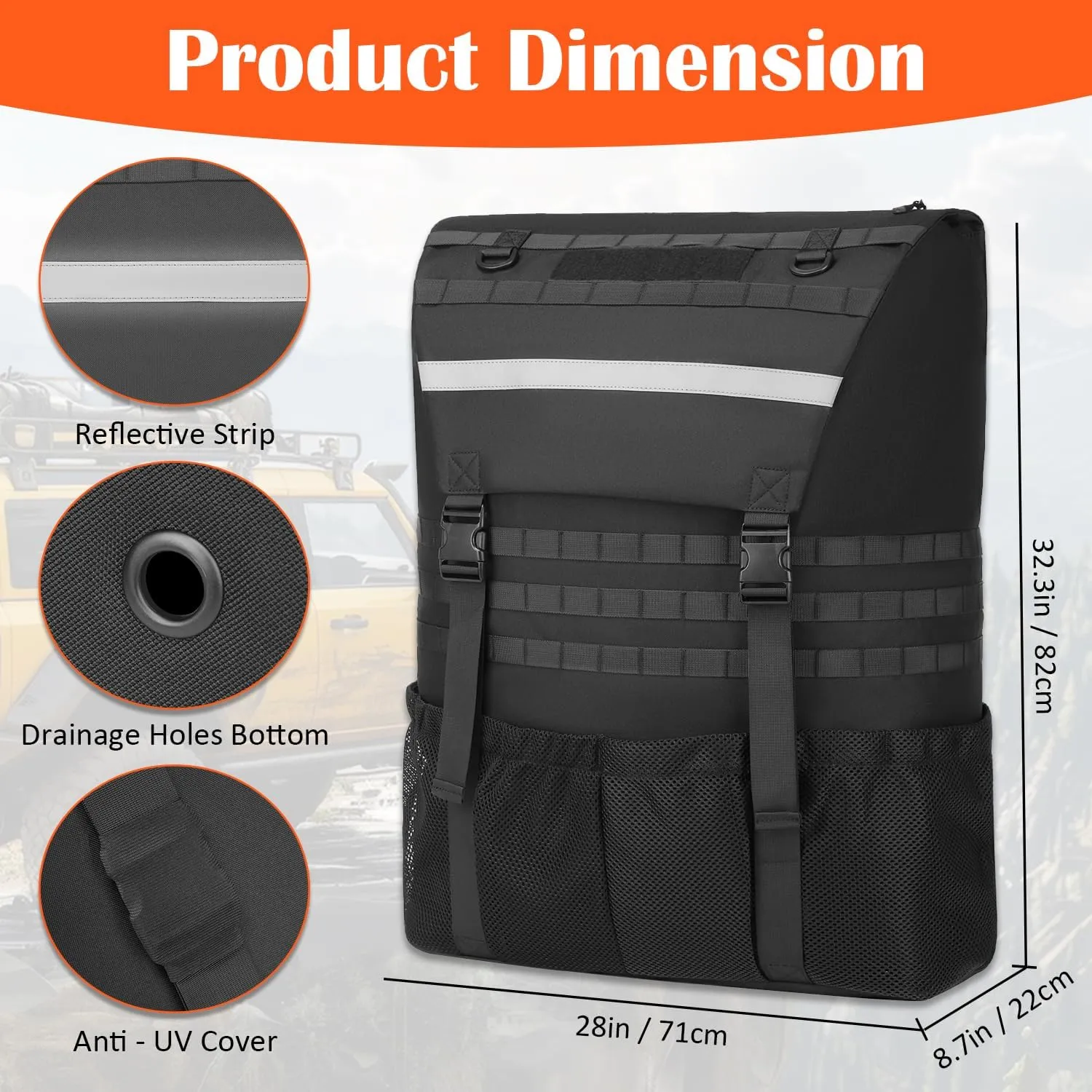 Spare Tire Trash Bag - Heavy Duty Truck Tailgate Trash Bag Large Recovery Gear Firewood Camping Cargo Storage Bag for Jeep Truck SUV Car, Fit up to 40'' Tire