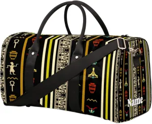 Sports Gym Duffel Bag Customized Name for Women & Men, Buffalo Grid Africa Egypt Waterproof Tote Beach Bag Foldable Personal Item Travel Bag for Weekender Overnight Dance Carry-On Bag