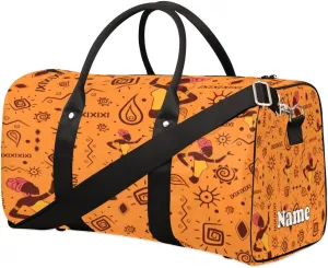 Sports Gym Duffel Bag Customized Name for Women & Men, Retro Egyptian African Print Waterproof Tote Beach Bag Foldable Personal Item Travel Bag for Weekender Overnight Dance Carry-On Bag