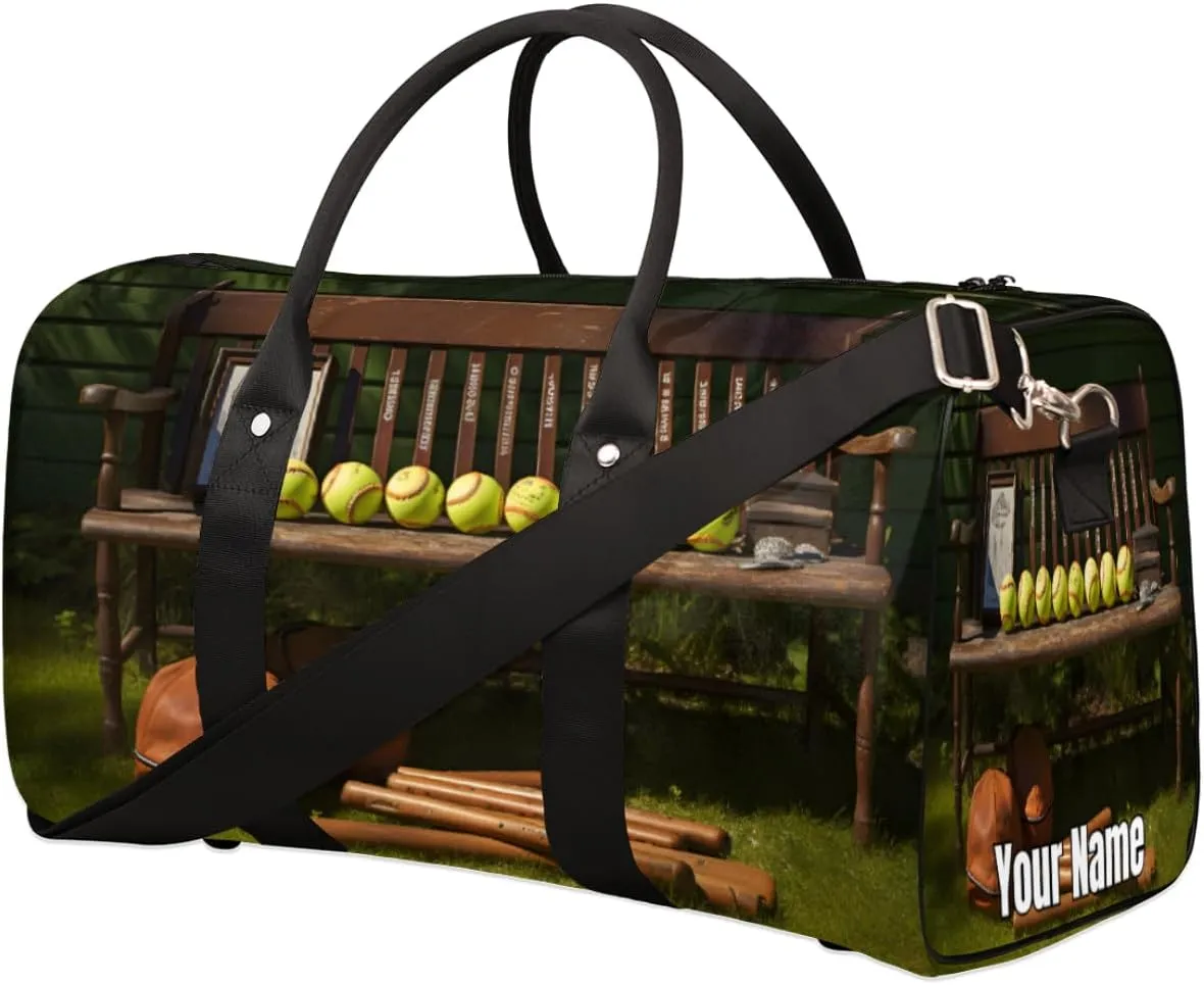 Sports Tote Gym Duffel Bag Baseball Chair Plank Background Customized Name for Women & Men,Waterproof Baseball Bag Foldable Personal Item Travel Bag for Weekender Overnight Dance Carry-On Bag